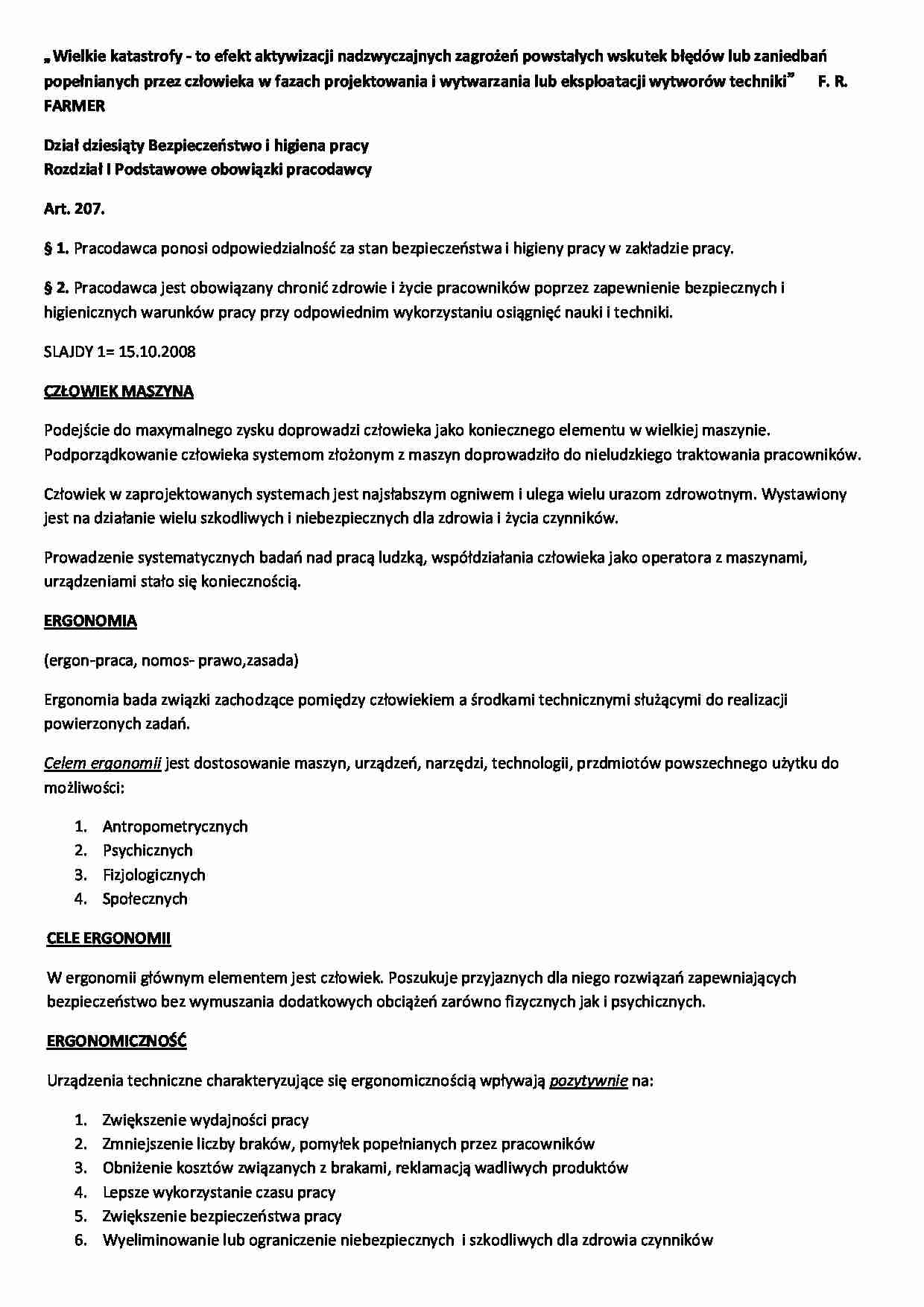 Bezpieczeństwo Pracy i Ergonomia - materiały egzamin - strona 1