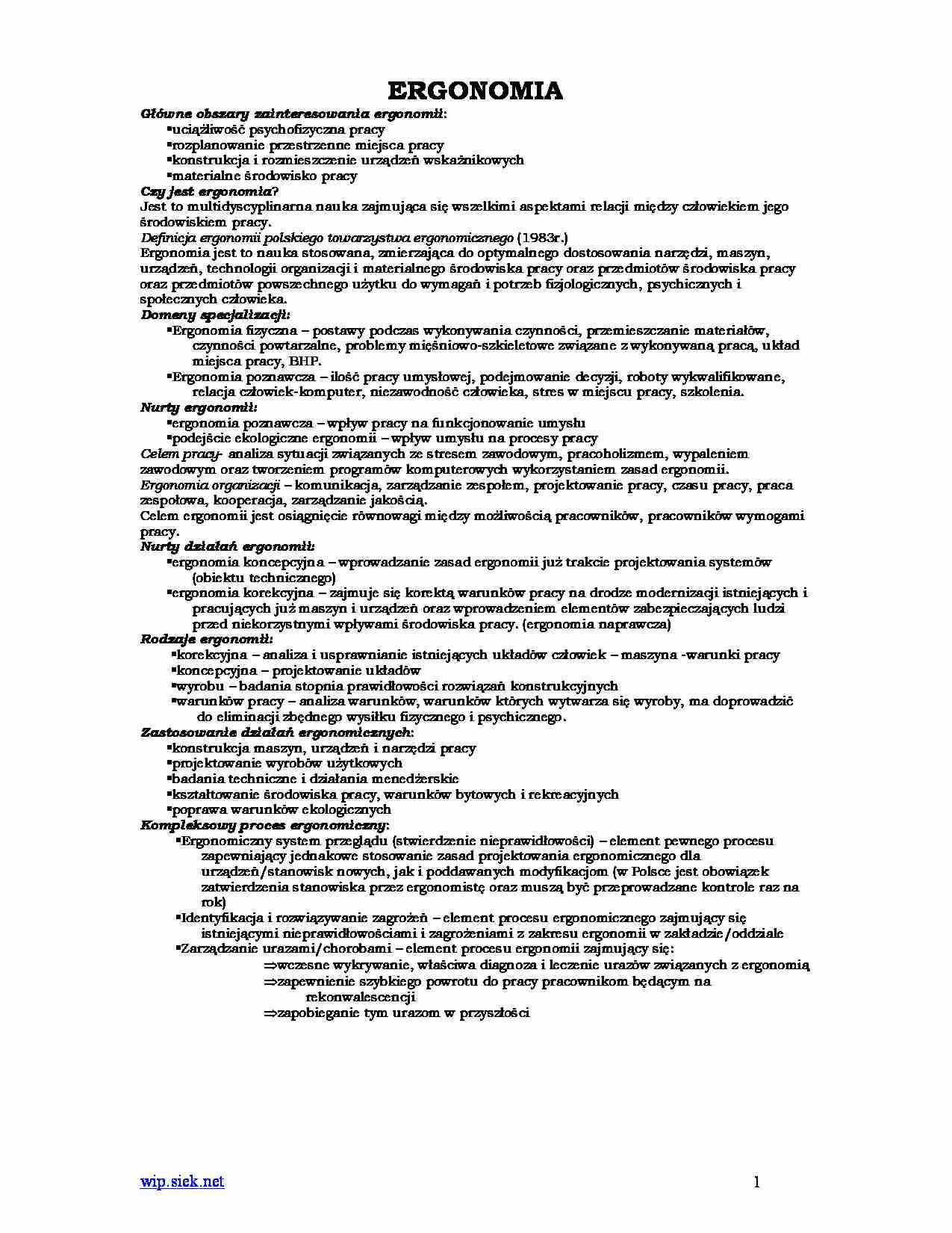 Bezpieczeństwo Pracy i Ergonomia - pojęcia - strona 1