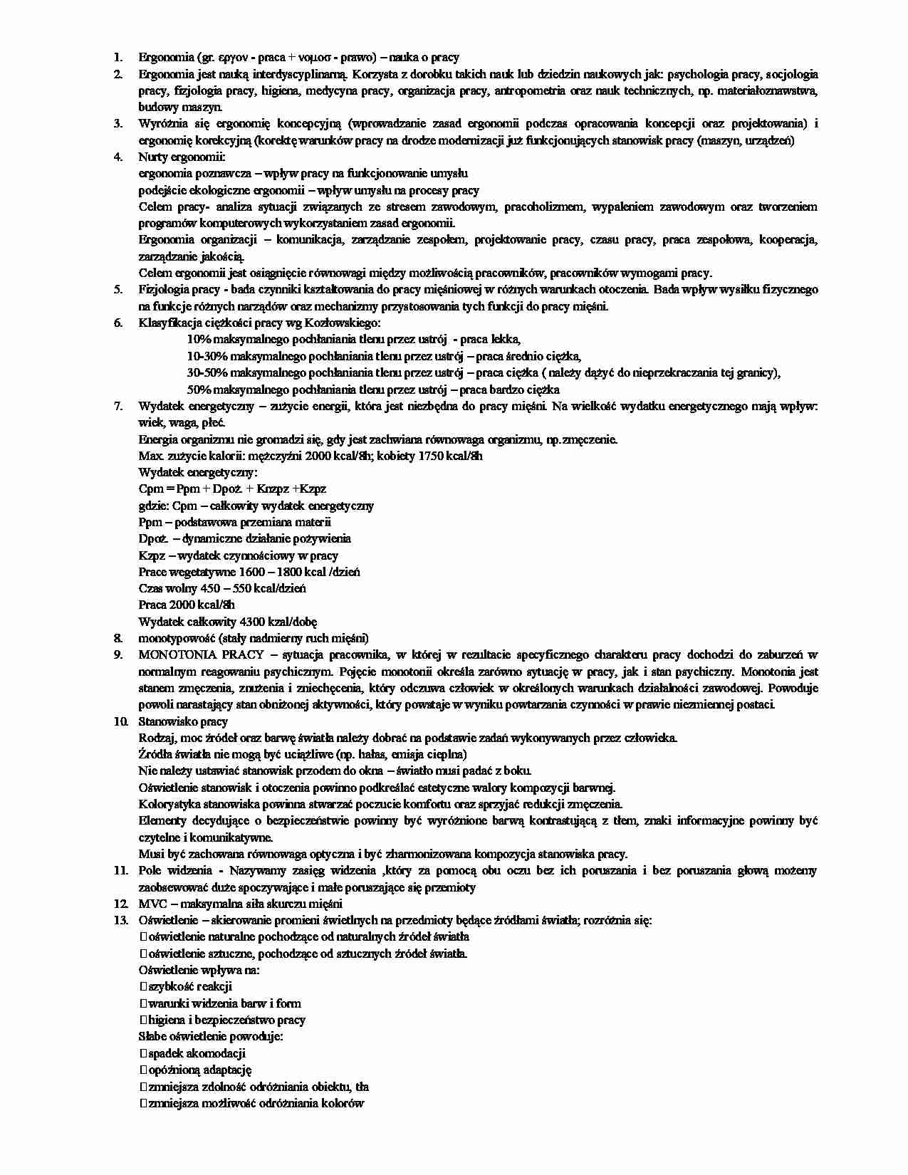 Bezpieczeństwo Pracy i Ergonomia - skrócony wykaz pojęć - strona 1