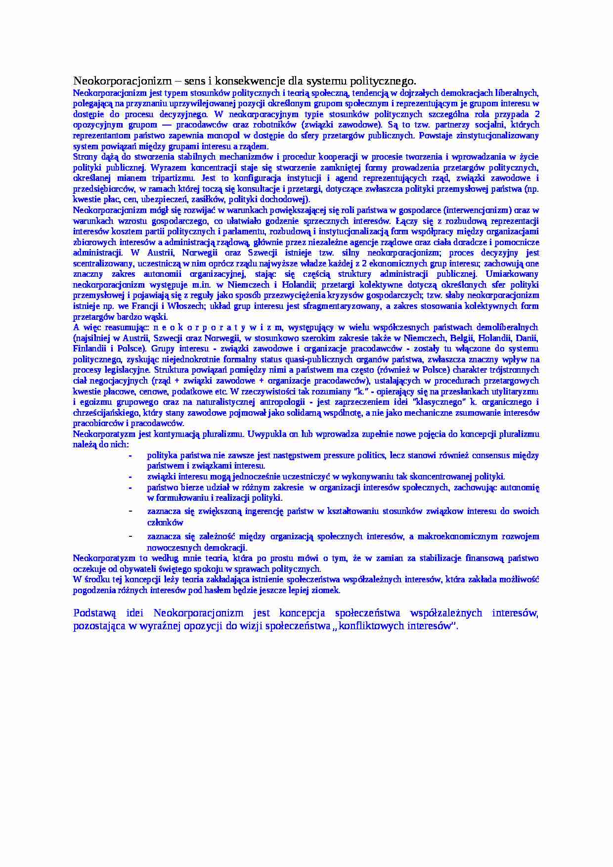 Neokorporacjonizm - Pluralizm - strona 1