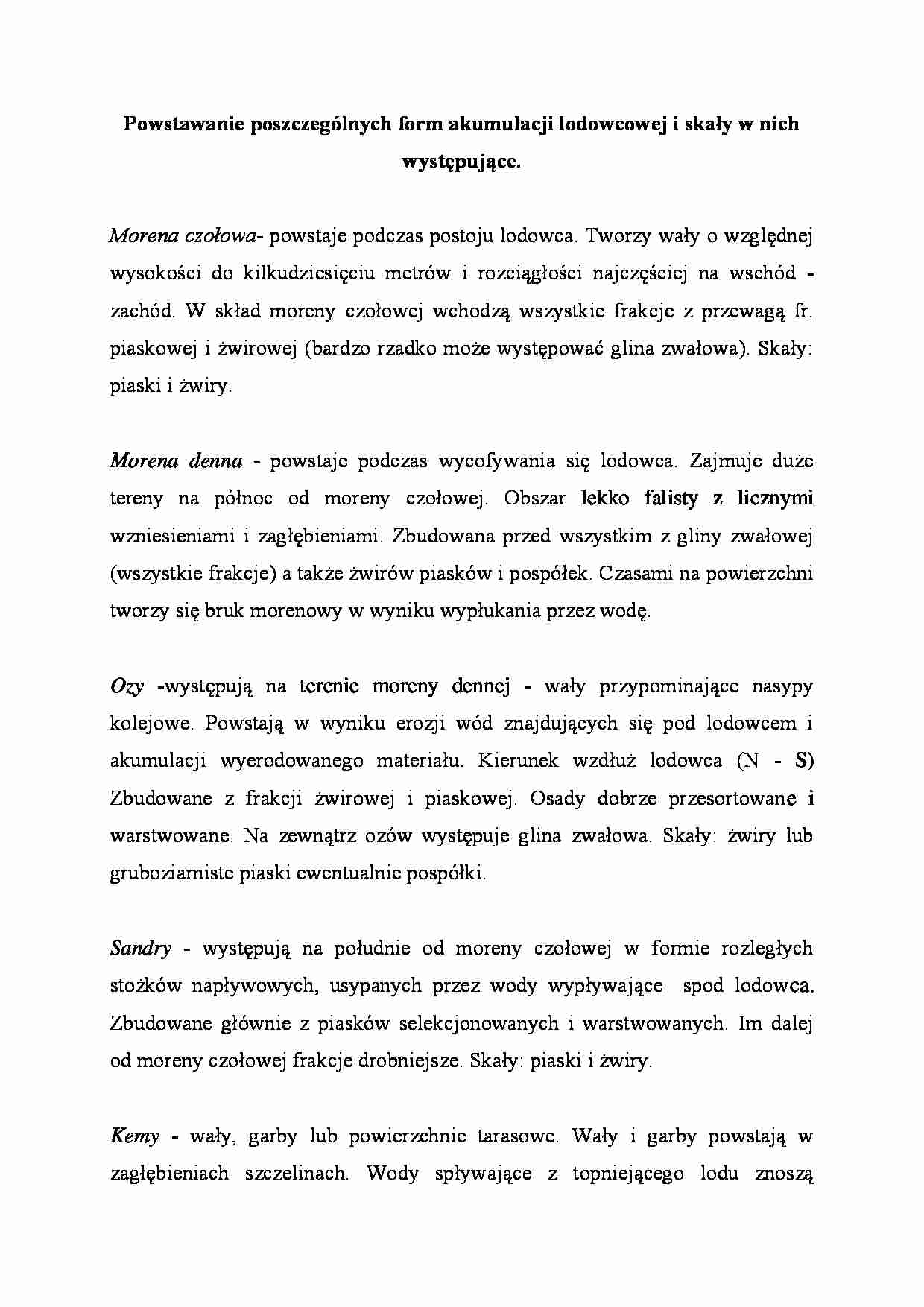 Powstawanie poszczególnych form akumulacji lodowcowej - strona 1