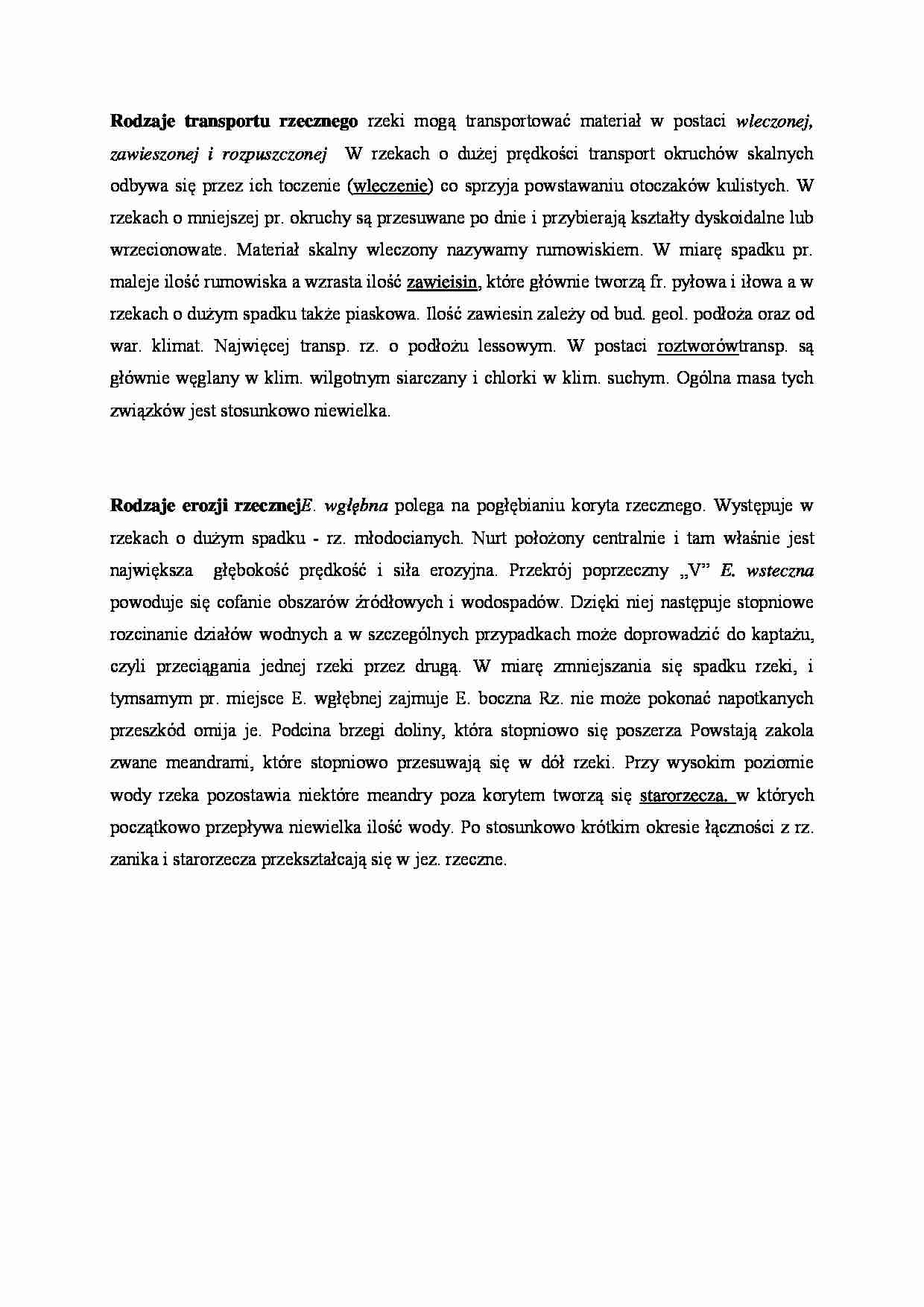 Rodzaje transportu rzecznego, Rodzaje erozji rzecznej - strona 1