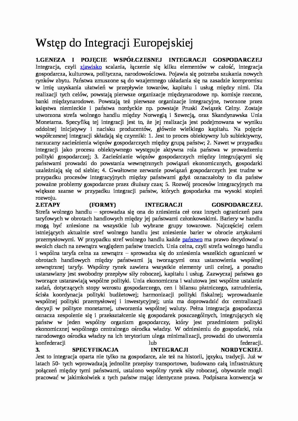 Integracja europejska - podstawowe zagadnienia - strona 1