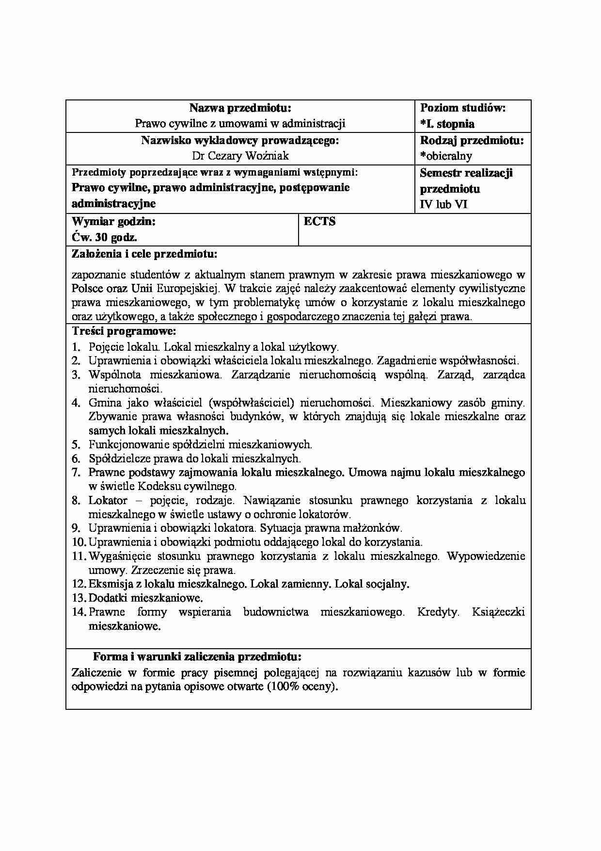 Prawo mieszkaniowe - szablon - strona 1