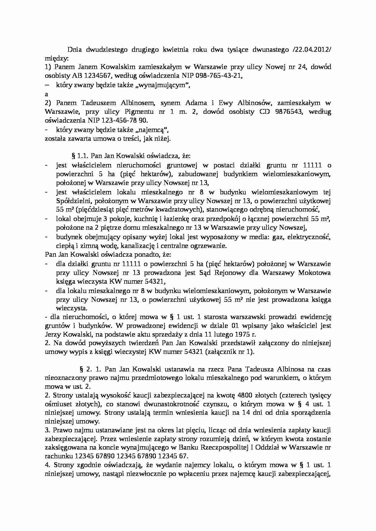 Umowa najmu - strona 1