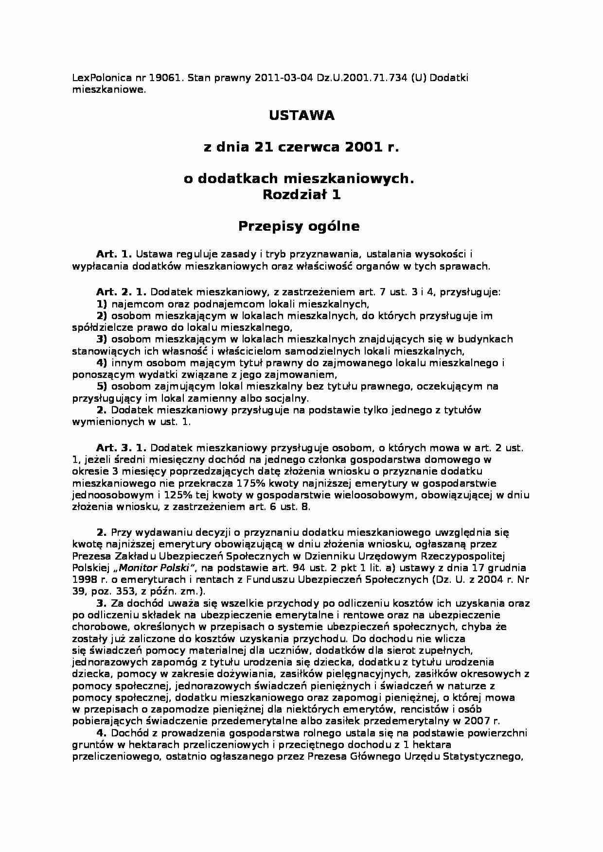 Ustawa dodatki mieszkaniowe - strona 1