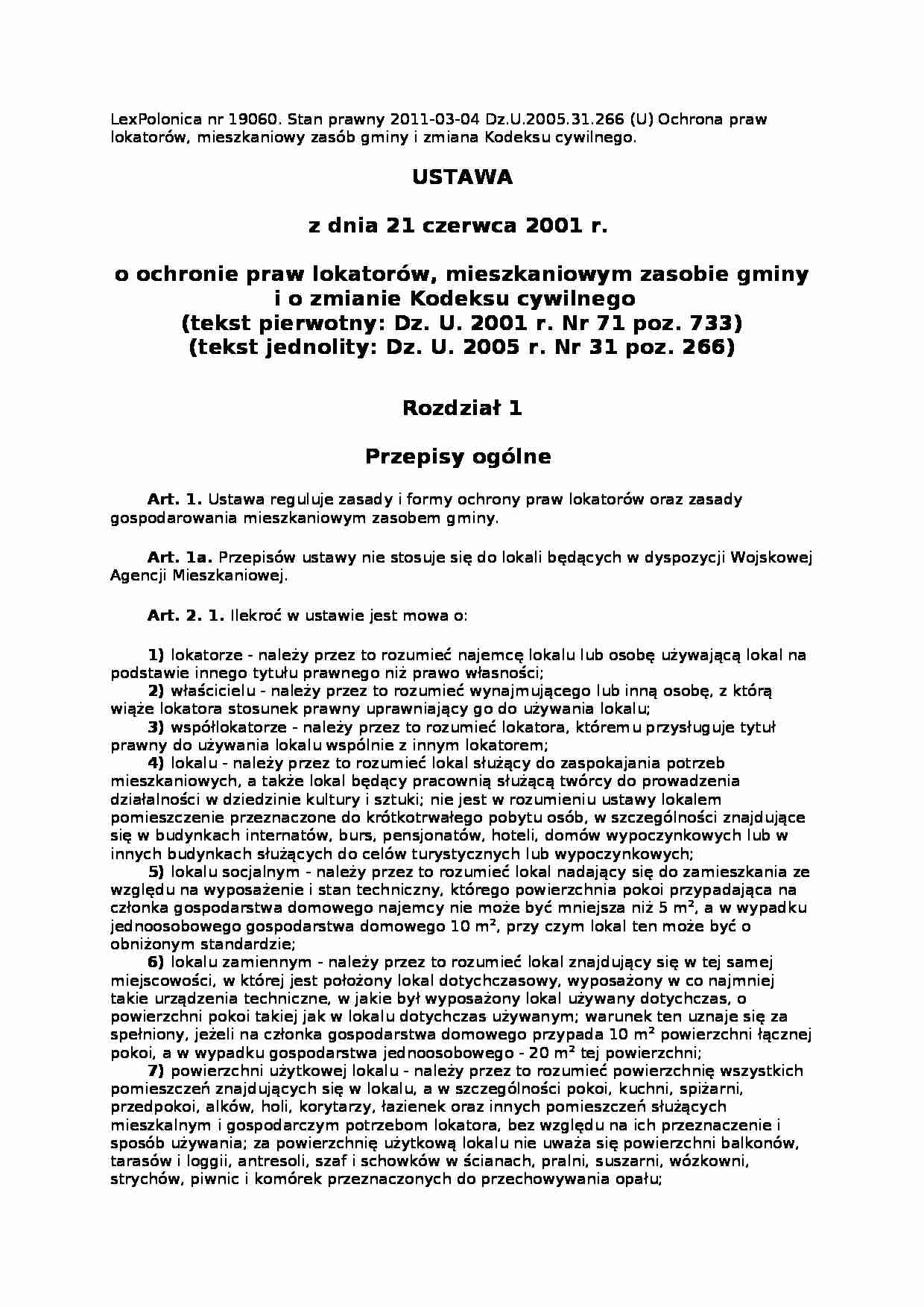 Ustawa ochrona lokatorów - strona 1