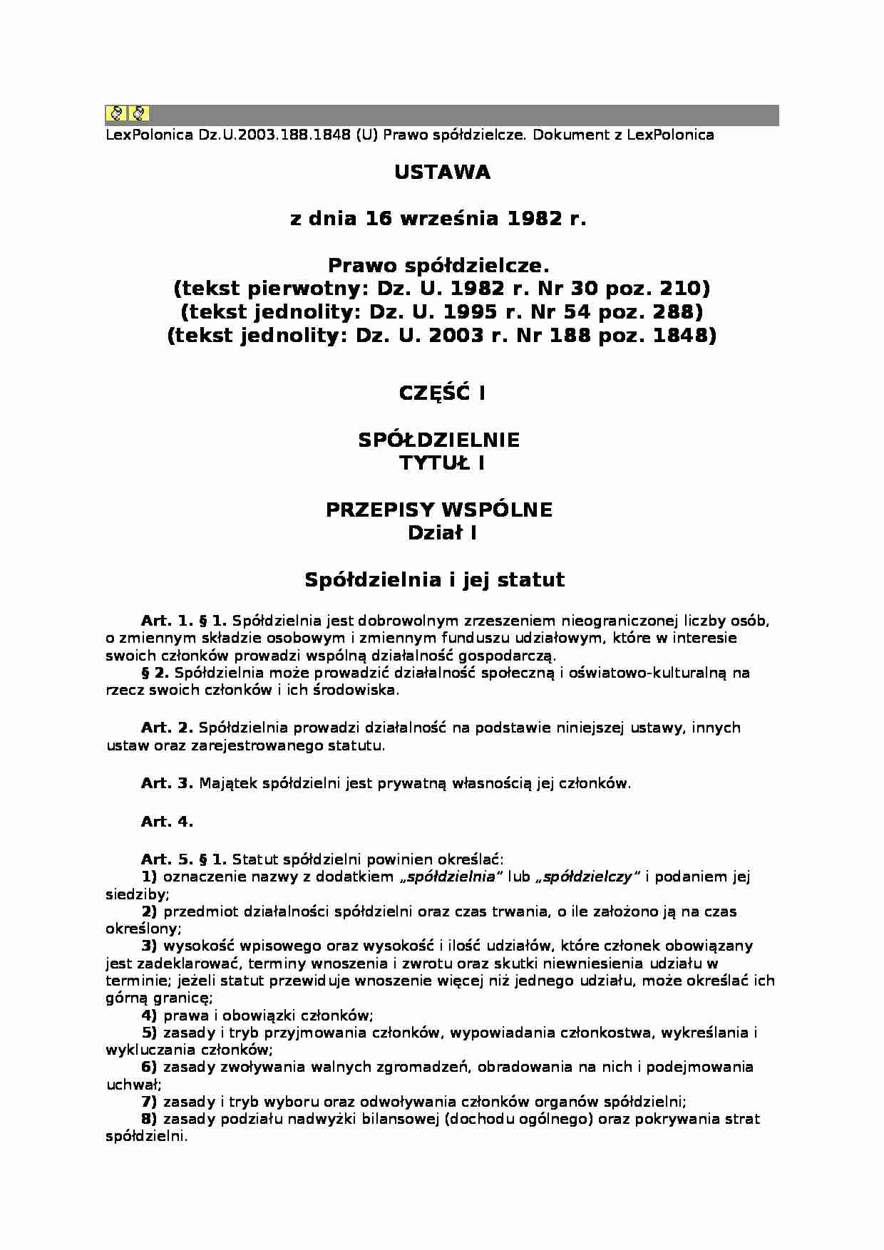 Ustawa Spółdzielczość - strona 1