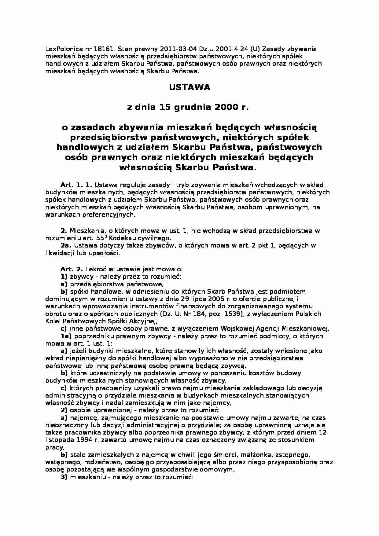Ustawa Zbywanie mieszkania - strona 1