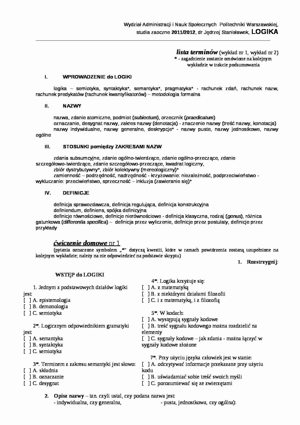 Logika Praca domowa nr 1 - strona 1