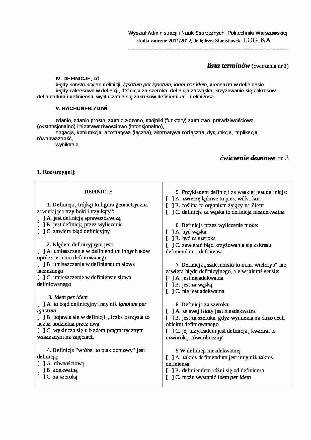Logika Praca domowa nr 3 - strona 1