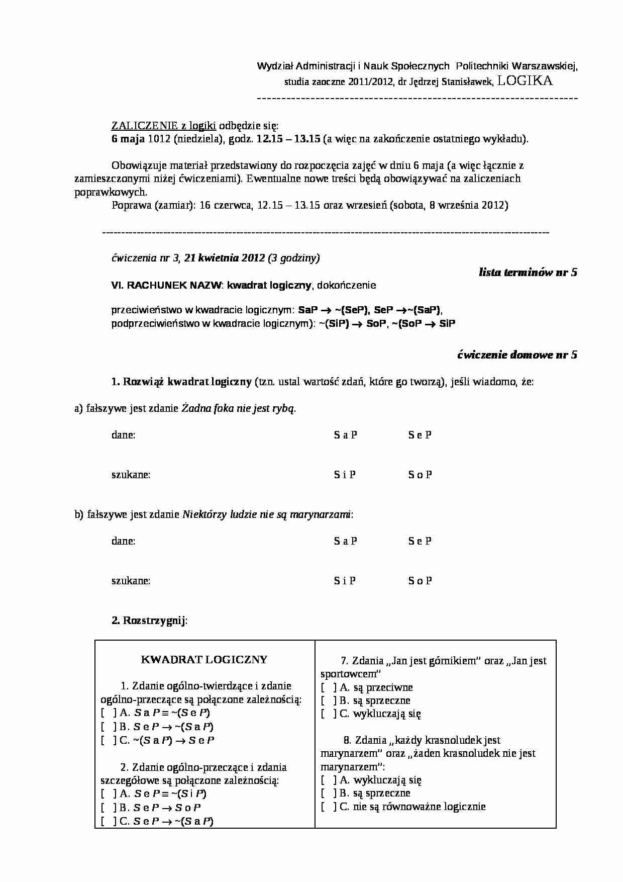 Logika Praca domowa nr 5 - strona 1