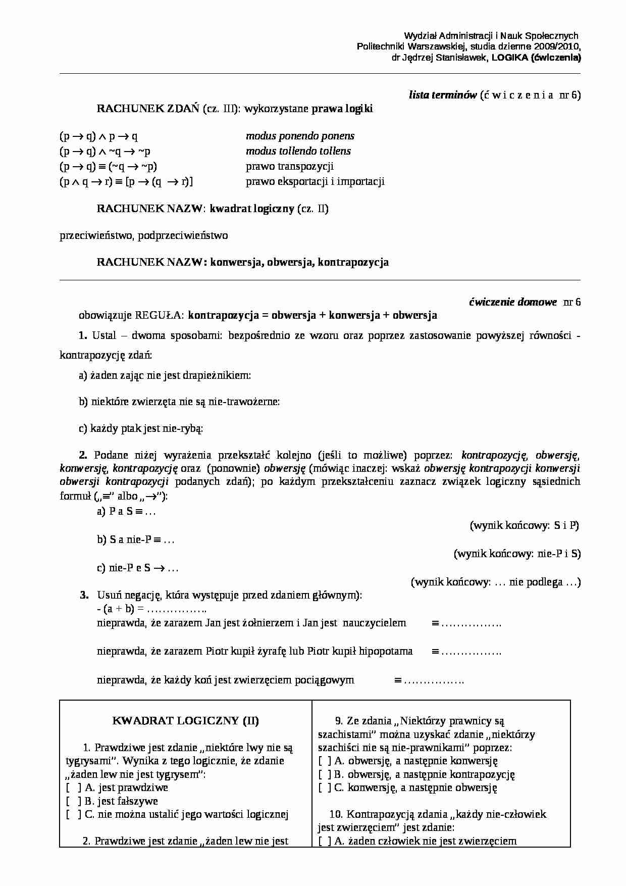 Logika Praca domowa nr 6 - strona 1