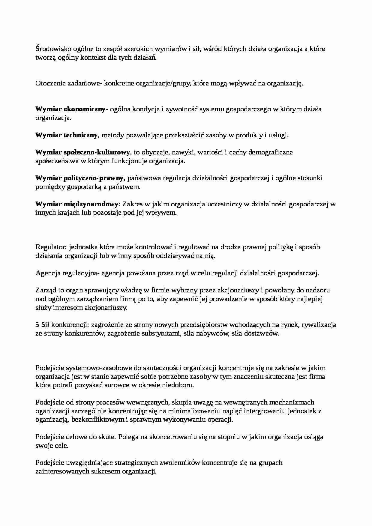Zarządzanie firmą - Otoczenie organizacji - strona 1
