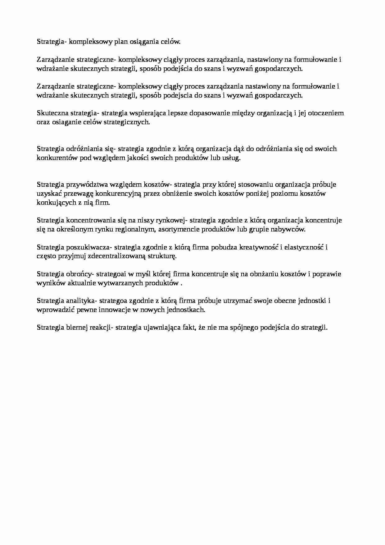 Zarządzanie firmą - Strategie - omówienie  - strona 1