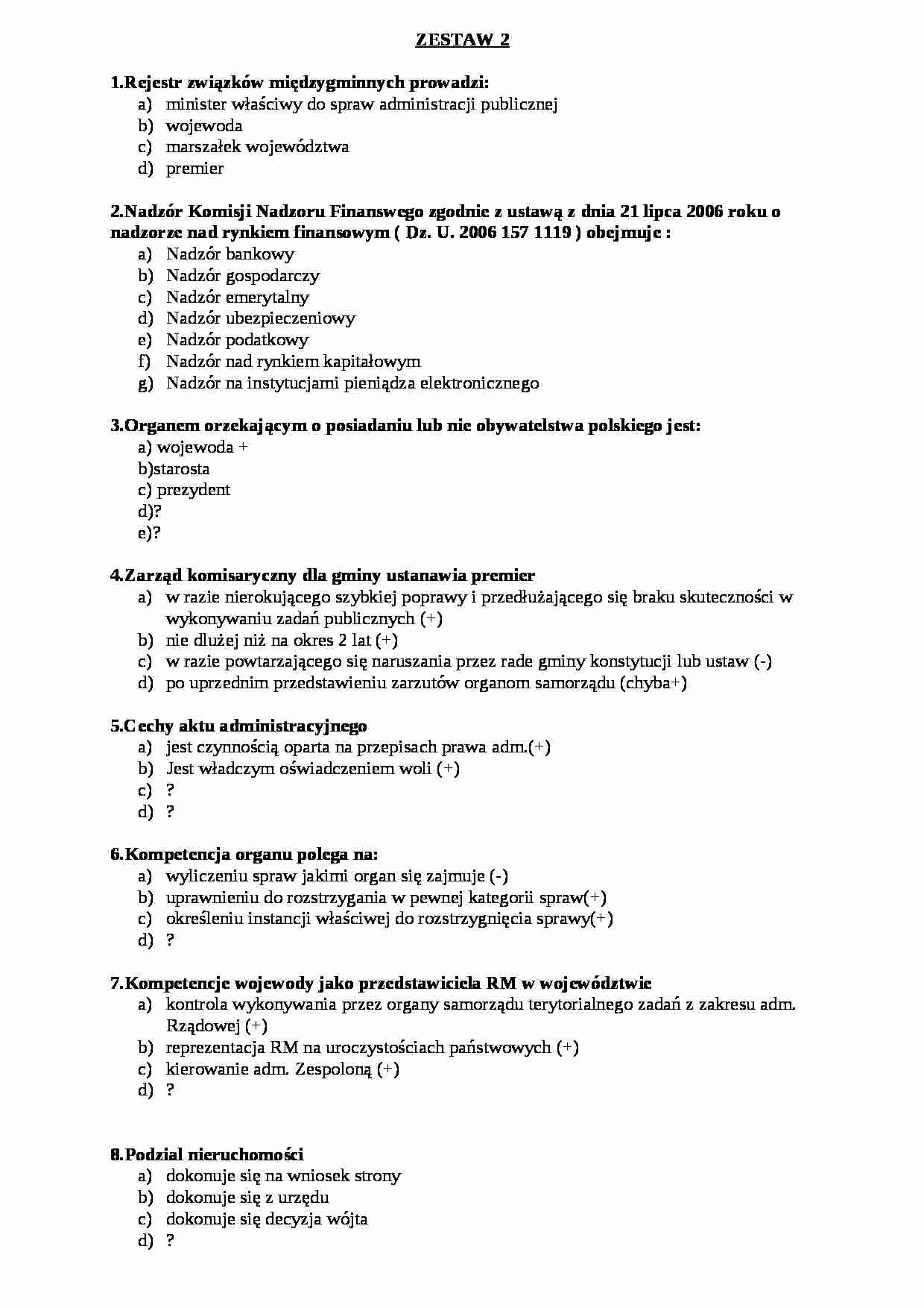  Prawo administracyjne -  Egzamin zestaw 2a - strona 1