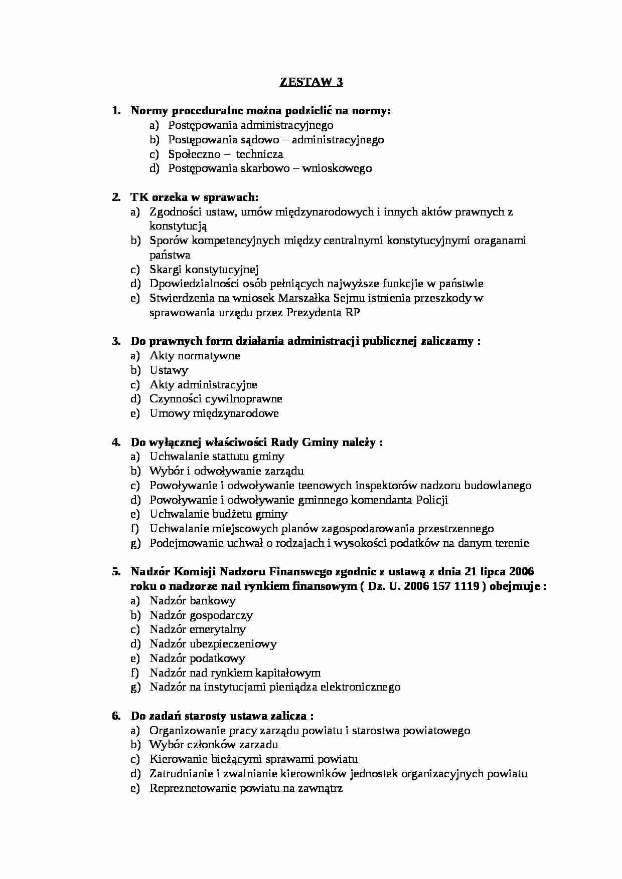  Prawo administracyjne -  Egzamin zestaw 3a - strona 1