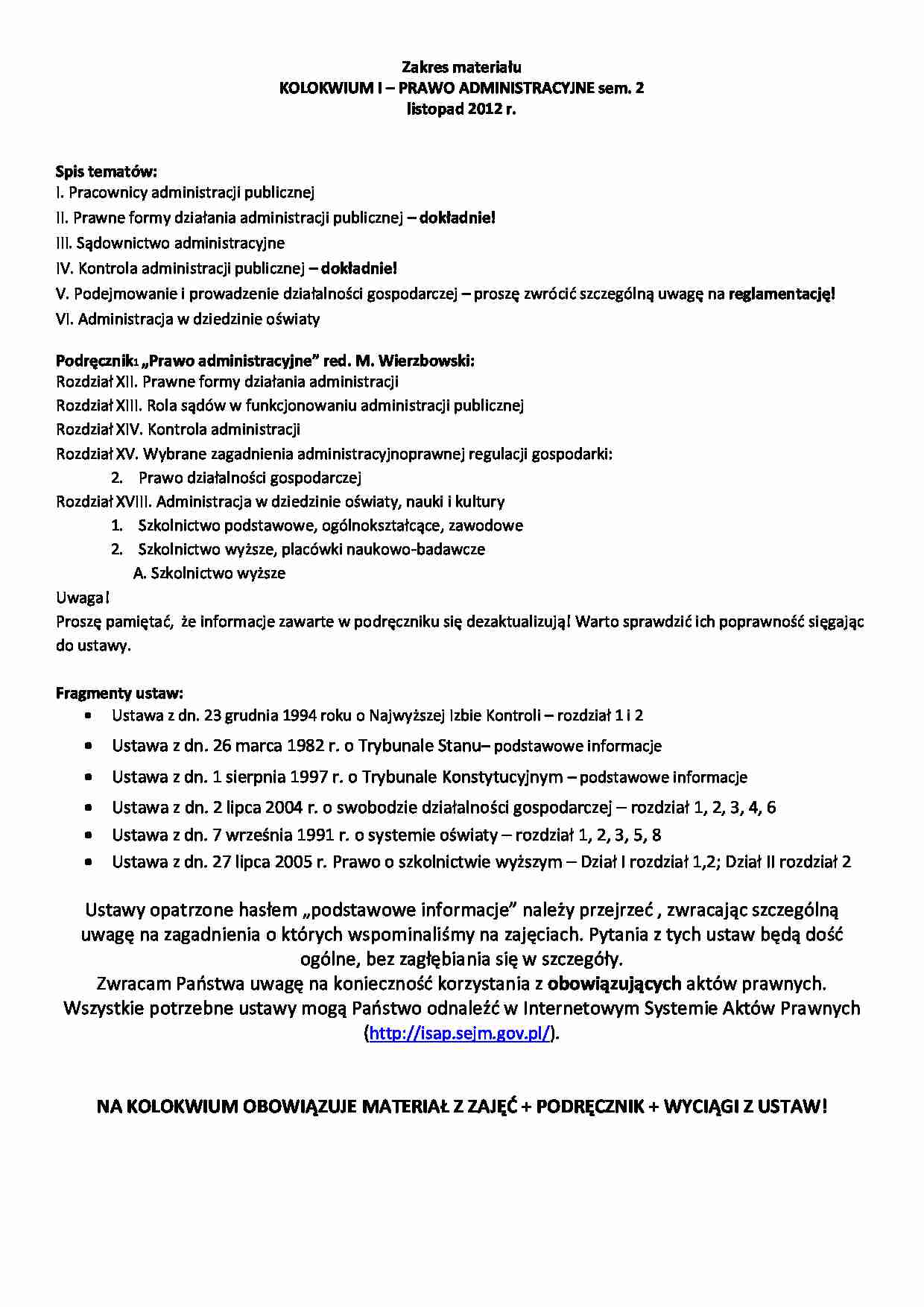 I kolokwium - Prawo administracyjne - strona 1