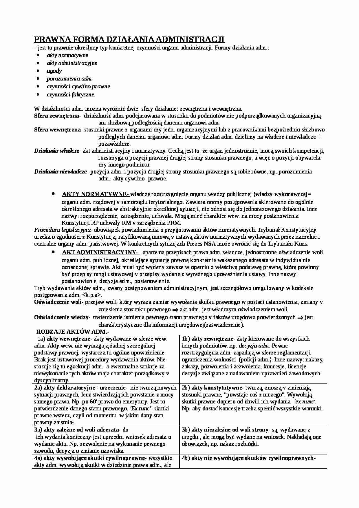 Prawna forma działania administracji - omówienie  - strona 1
