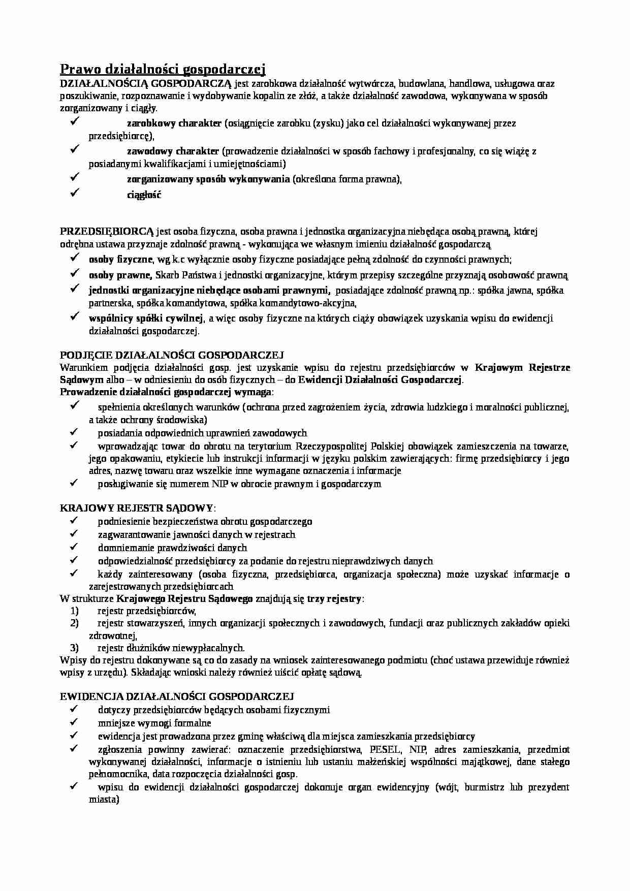 Prawo działalności gospodarczej - omówienie  - strona 1