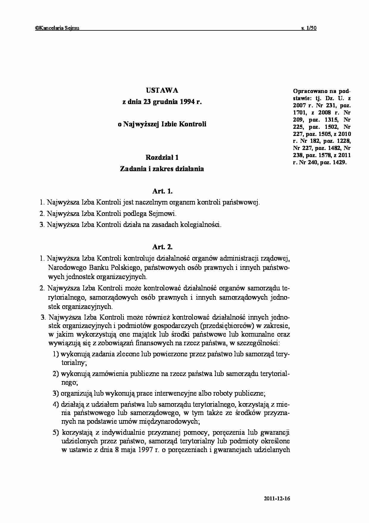 Ustawa o NIK-u - omówienie  - strona 1