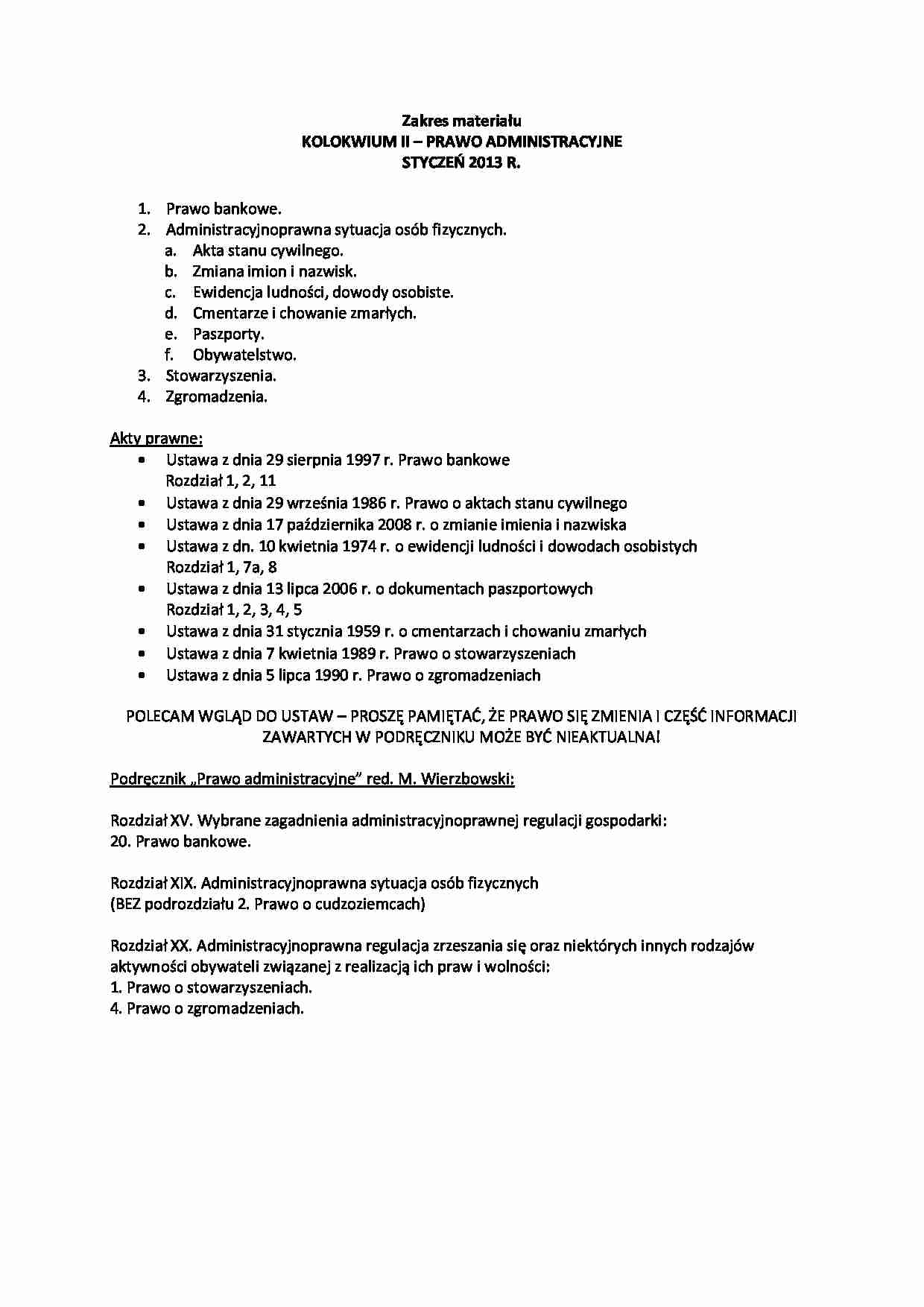 Prawo administracyjne - Zakres matriału  - strona 1