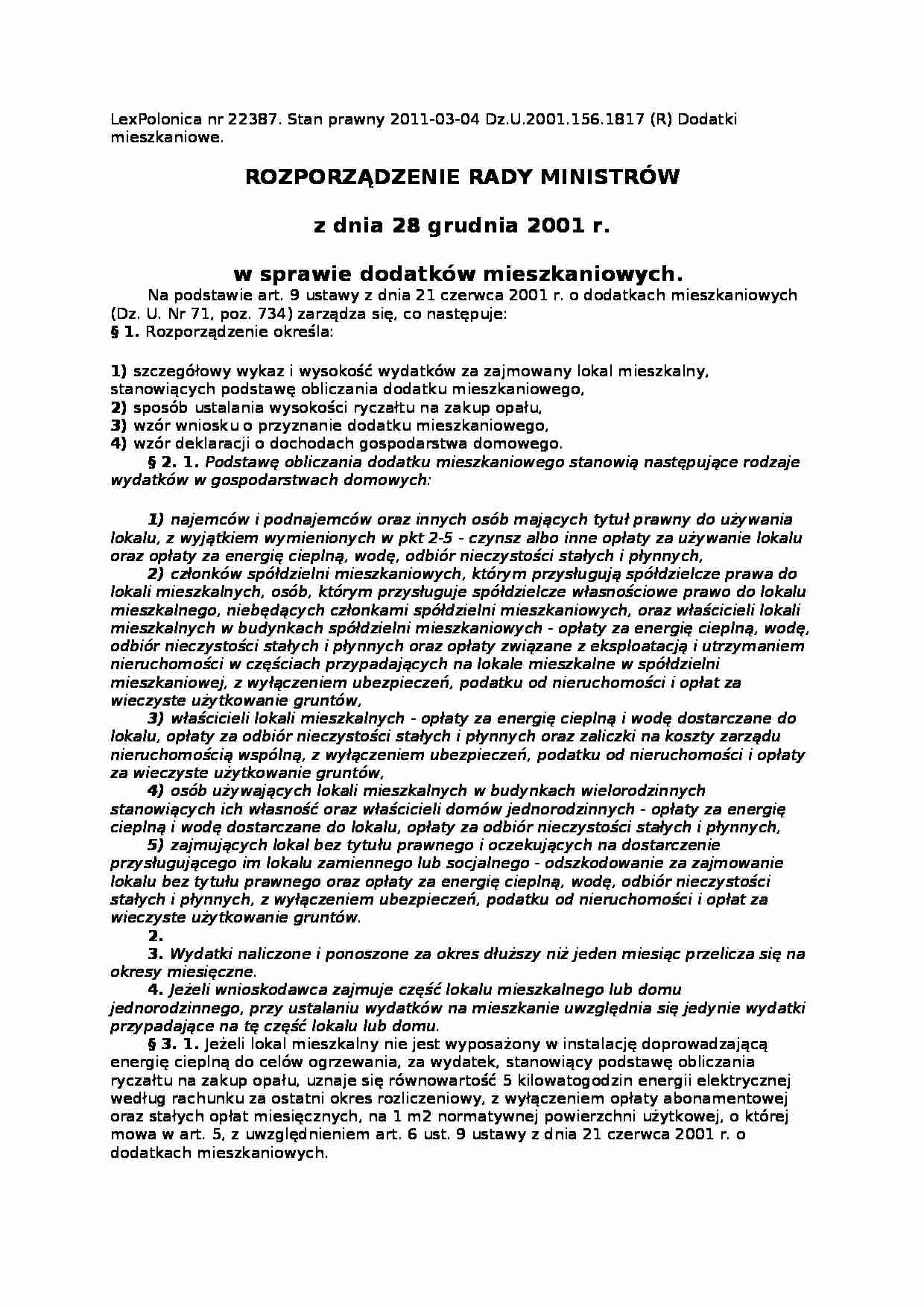 Rozporzadzenie - dodatki mieszkaniowe - strona 1