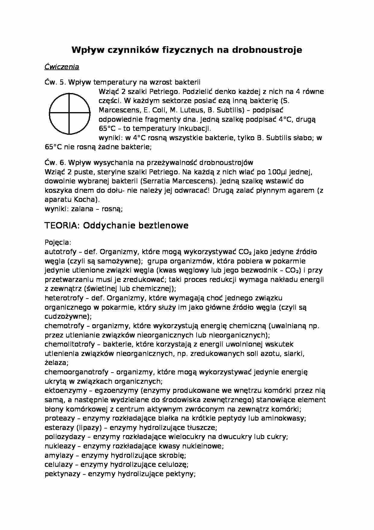 Wpływ czynników fizycznych na drobnoustroje- ćwiczenia - strona 1