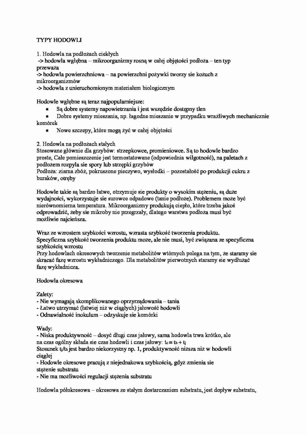 Typy hodowli mikrobiologicznych- opracowanie - strona 1
