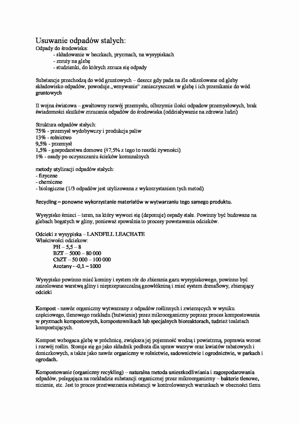 Usuwanie odpadów stałych- opracowanie - strona 1