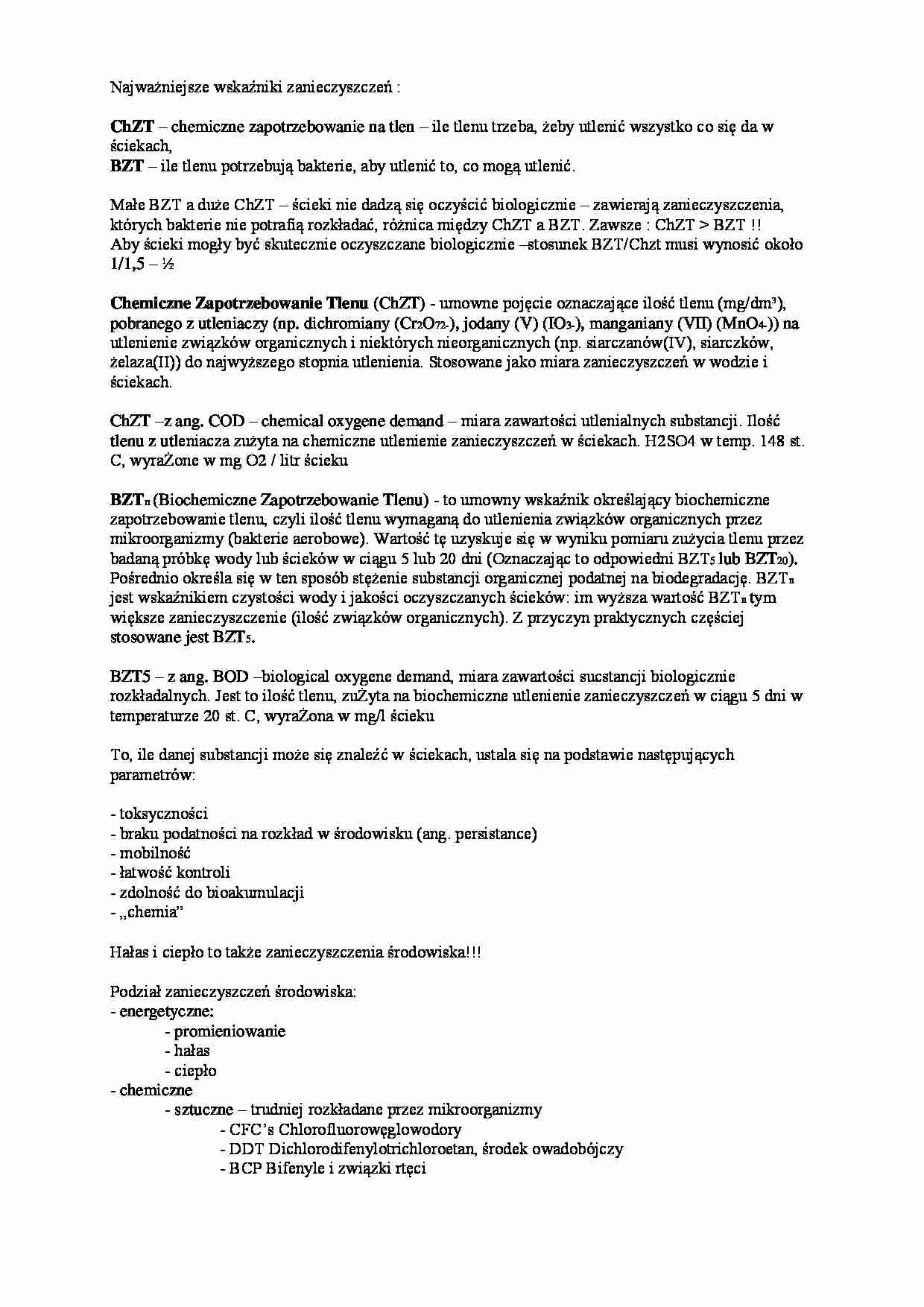 Zanieczyszczenia środowiska- opracowanie - strona 1