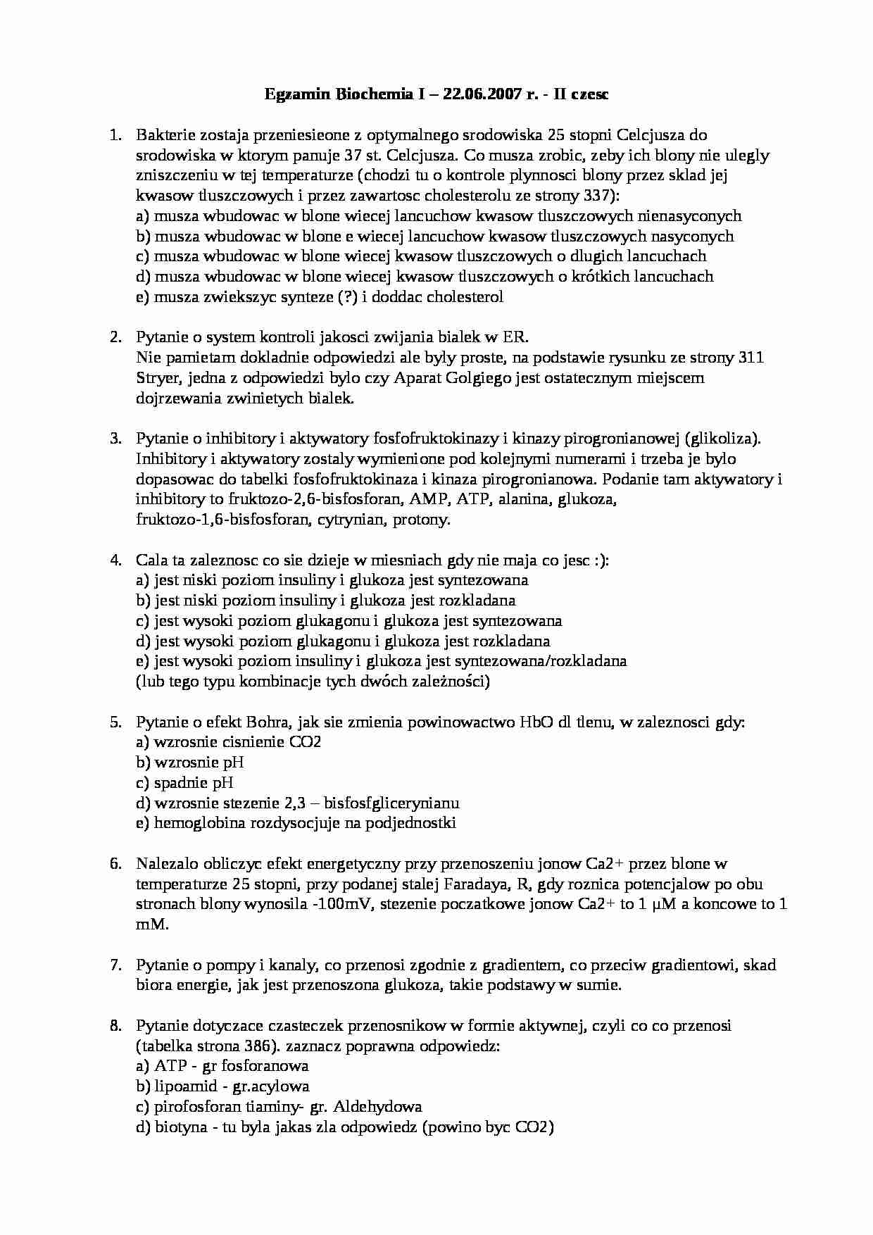 Biochemia- pytania egzaminacyjne - strona 1