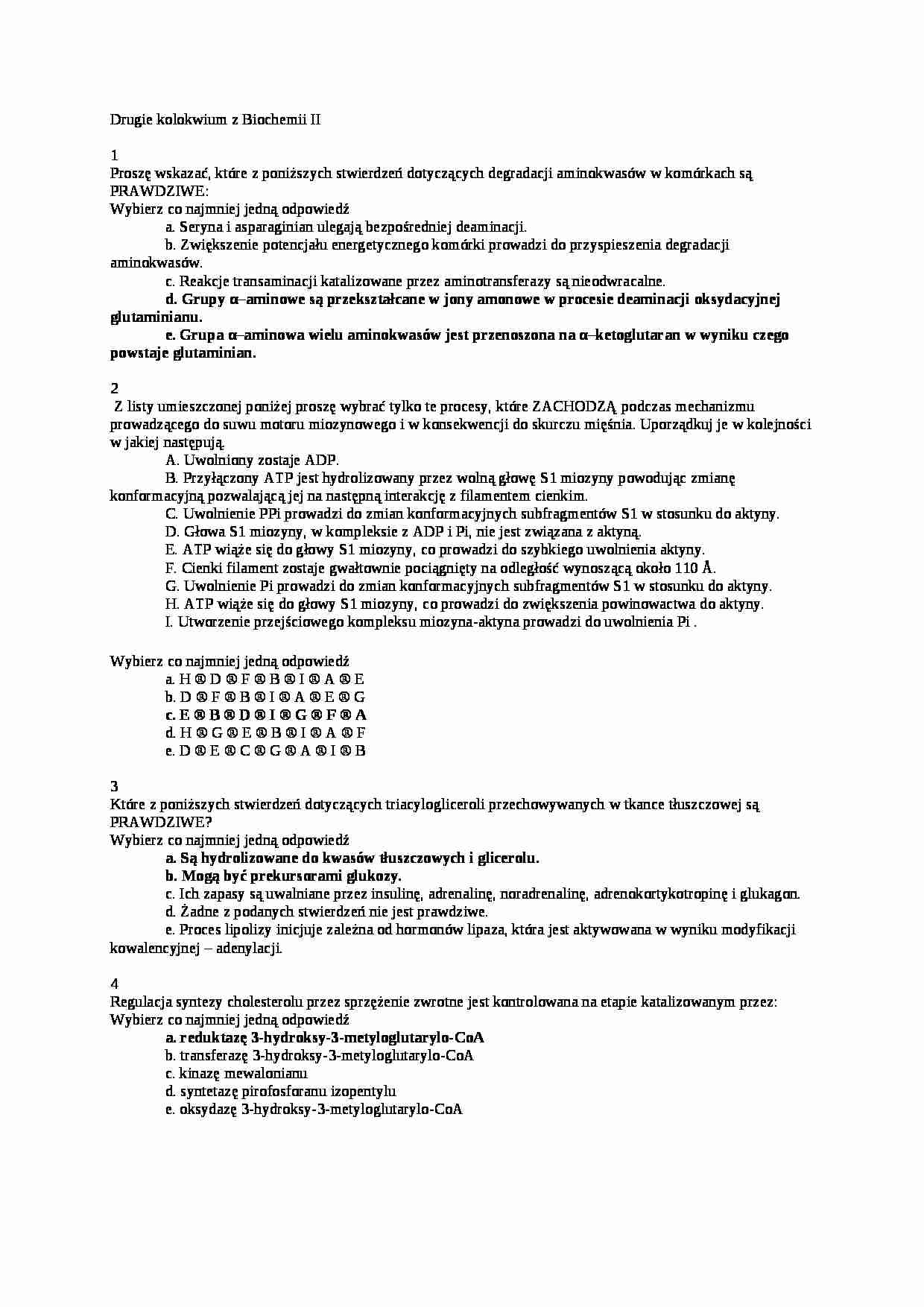 Biochemia- pytania i odpowiedzi na kolokwium  - strona 1