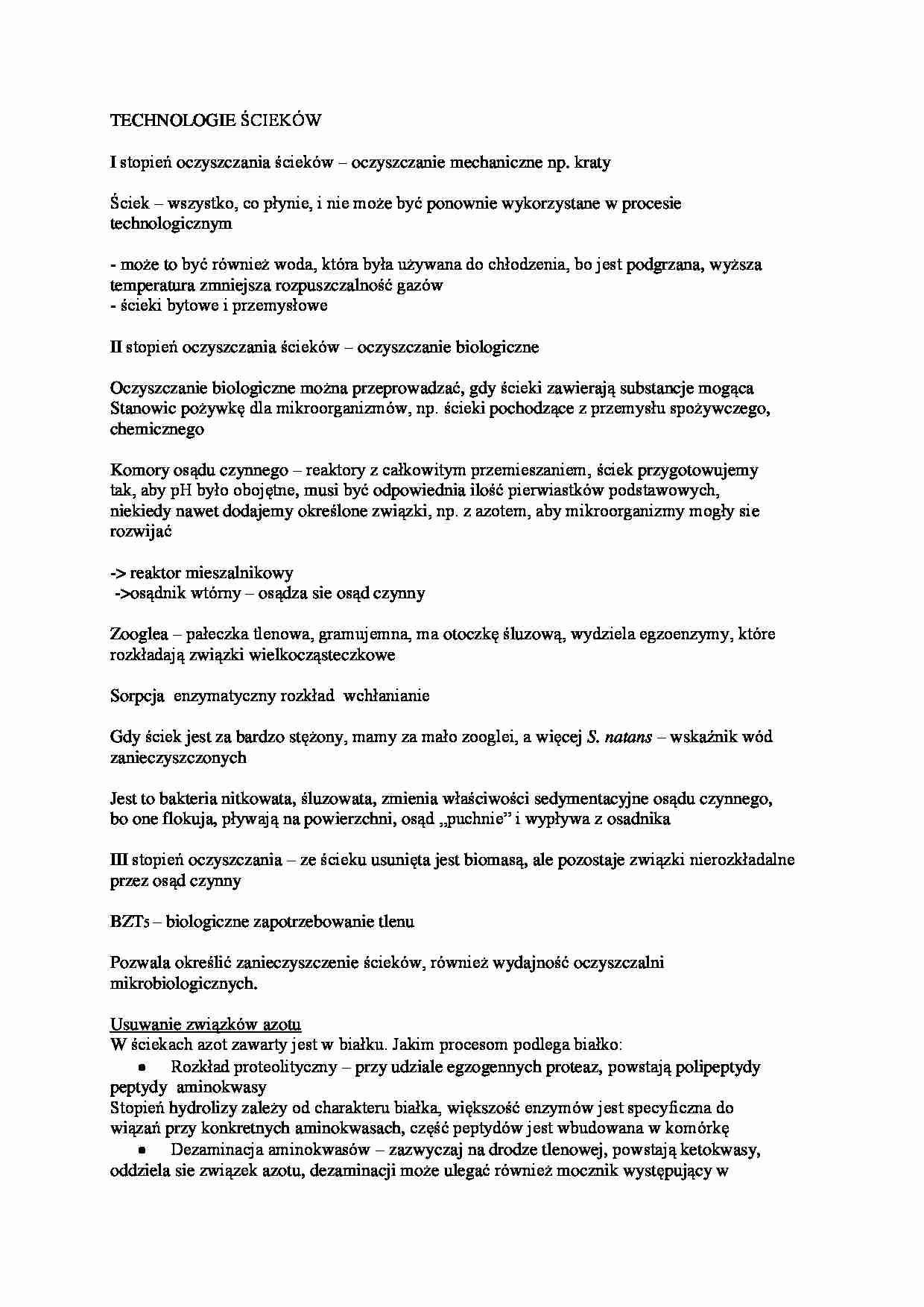Technologie ścieków- opracowanie - strona 1