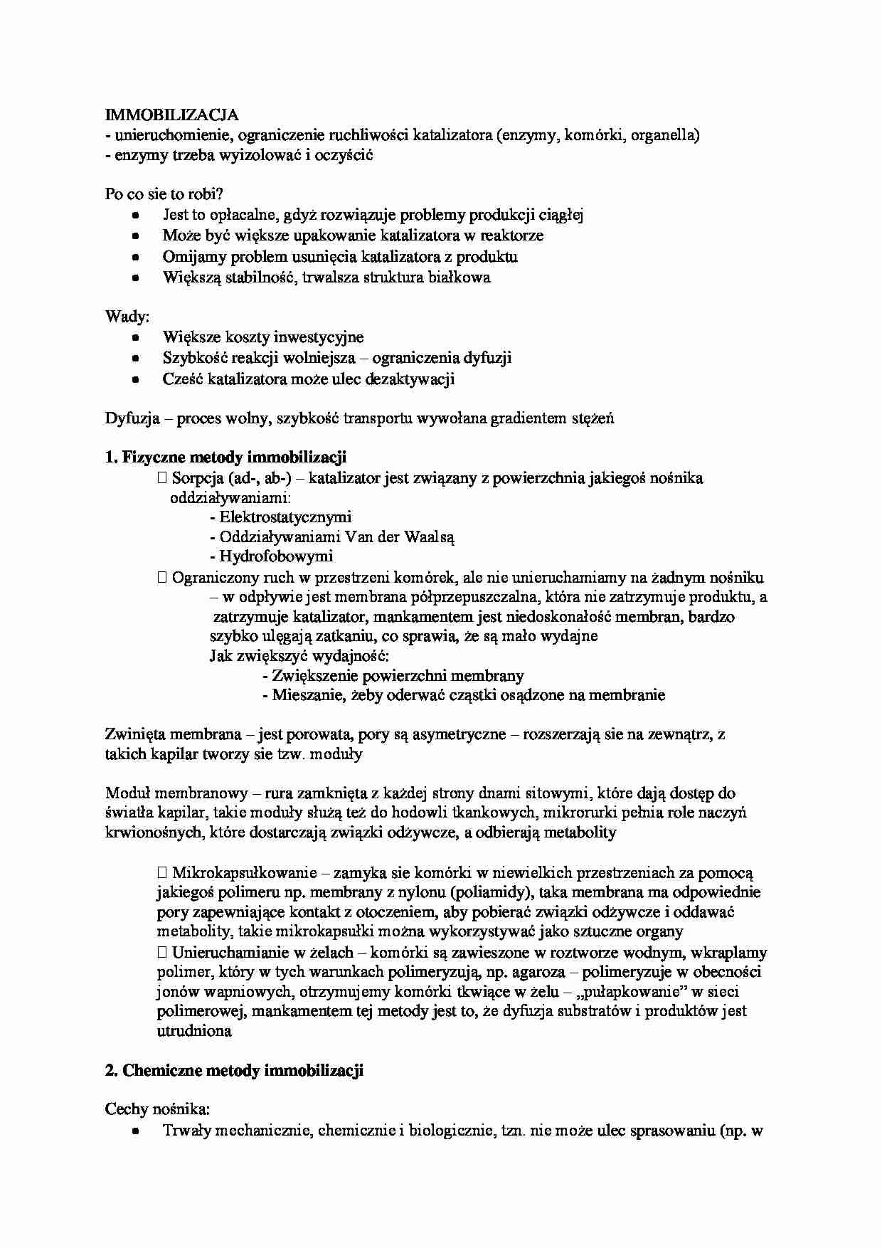 Zastosowanie komorek immobilizowanych- opracowanie - strona 1