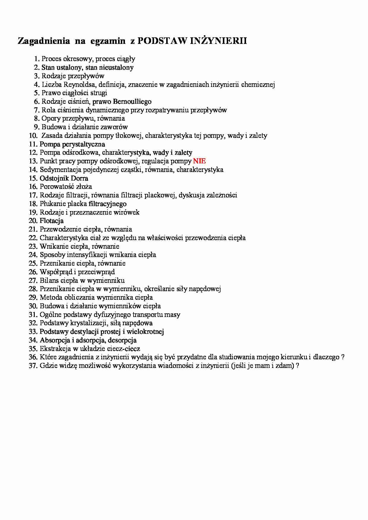 Podstawy inżynierii chemicznej- zagadnienia na egzamin - strona 1