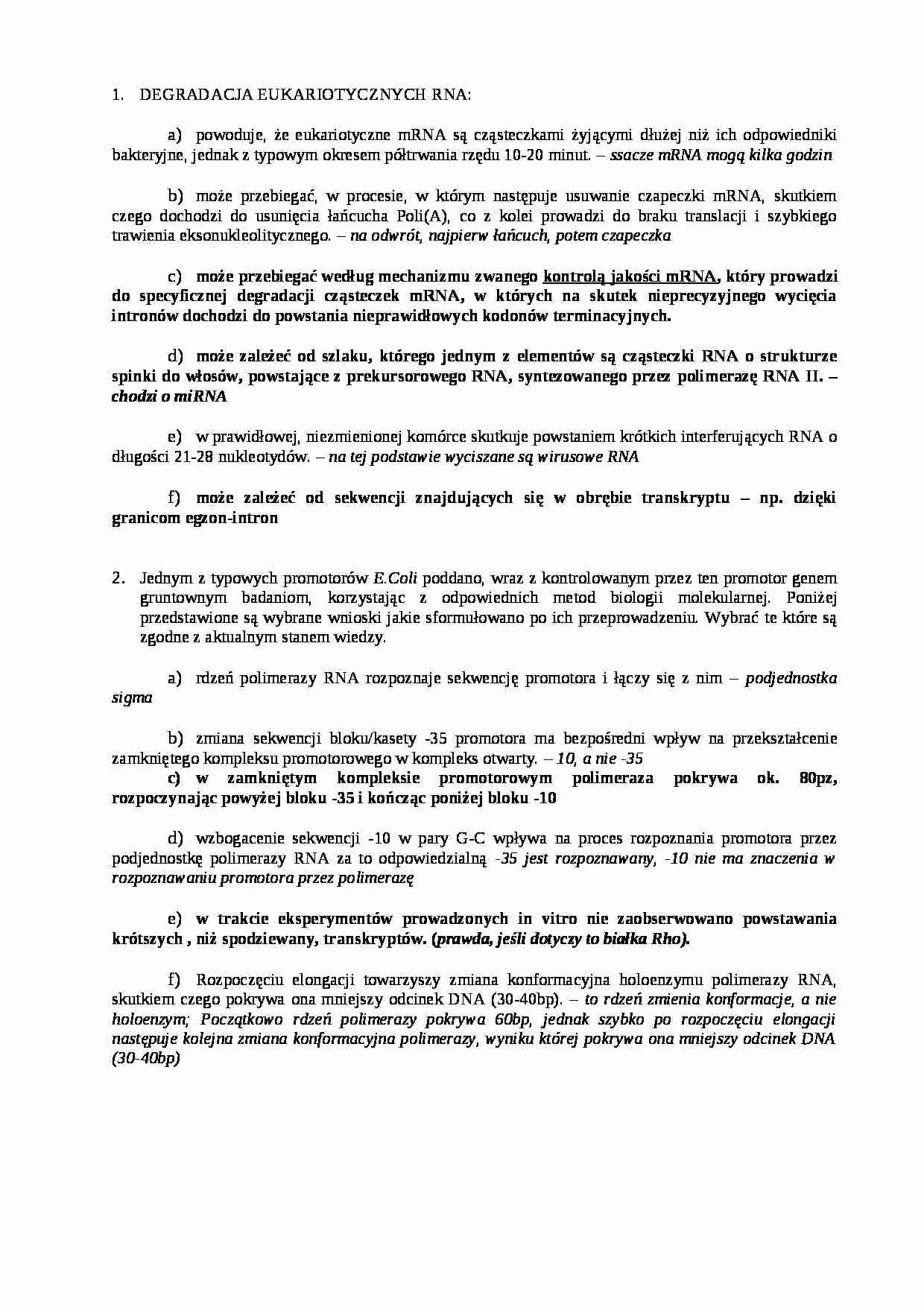 Biologia molekularna- pytania egzamin - strona 1