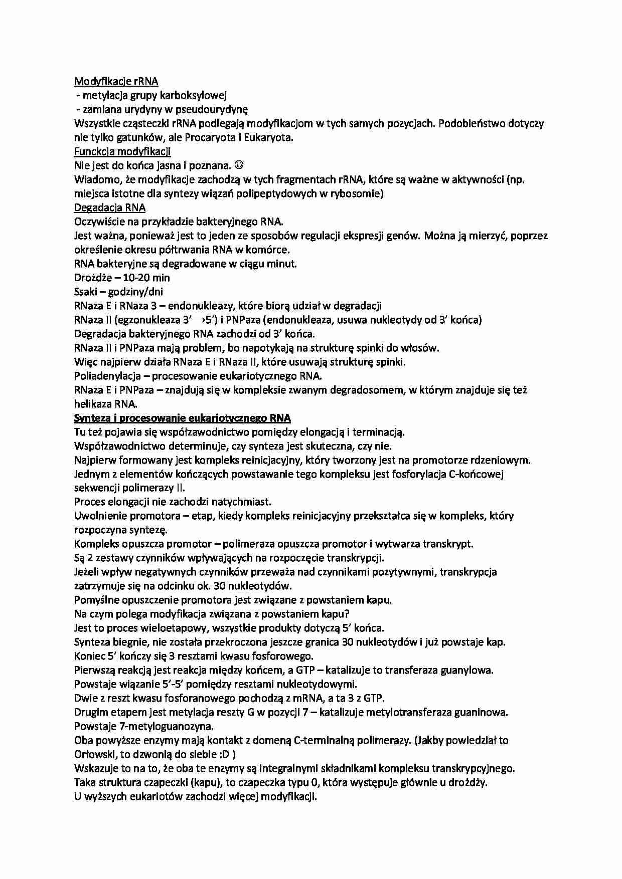 Synteza i procesowanie eukariotycznego RNA - strona 1
