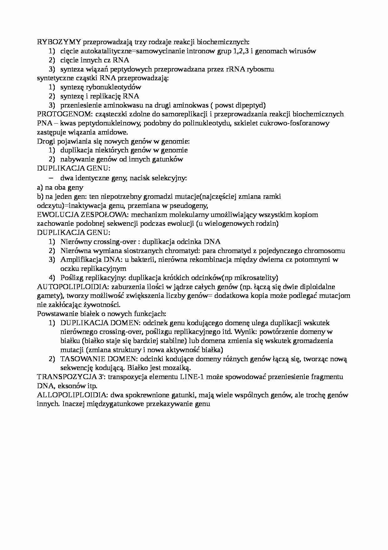 Drogi ewolucja genonów- opracownie  - strona 1