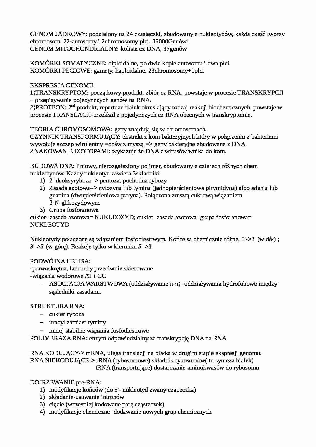 Genomy, transkryptomy i proteomy- opracowanie - strona 1