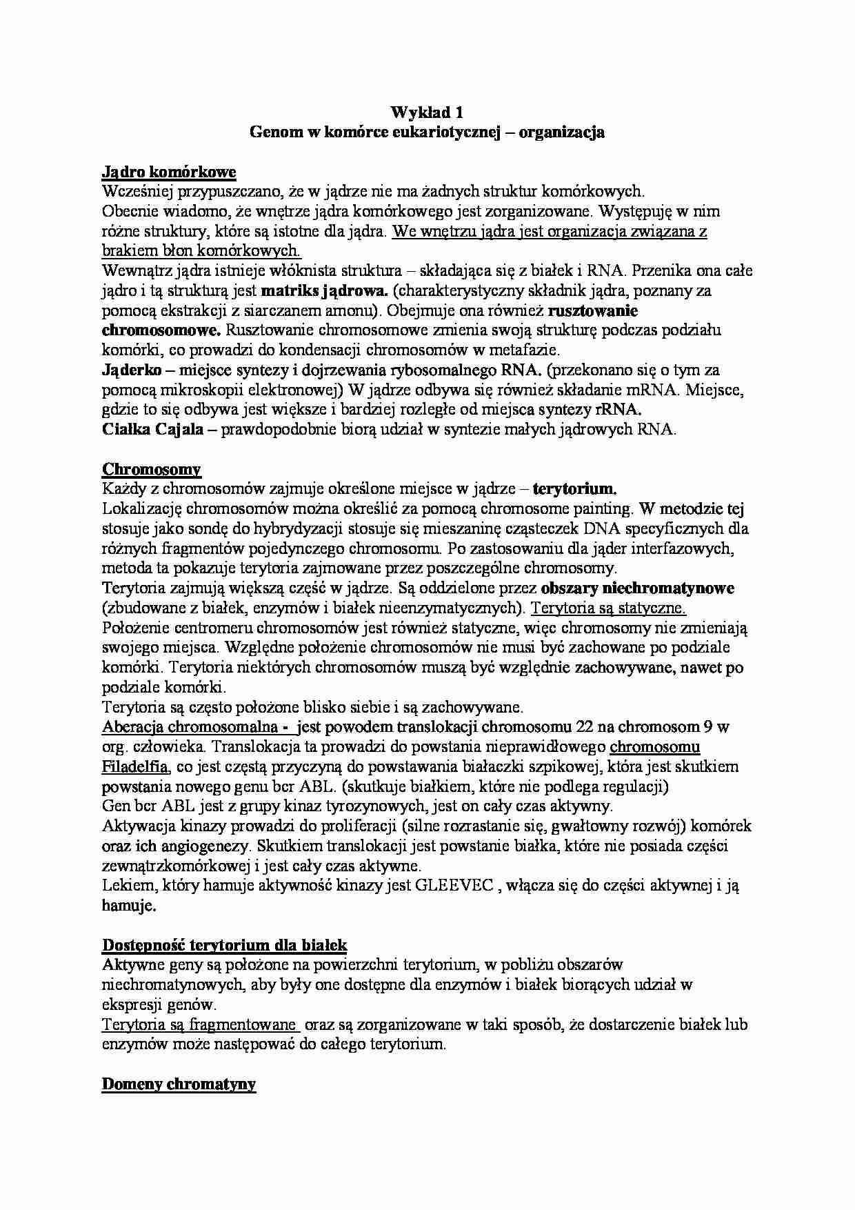 Genom w komórce eukariotycznej- wykład - strona 1