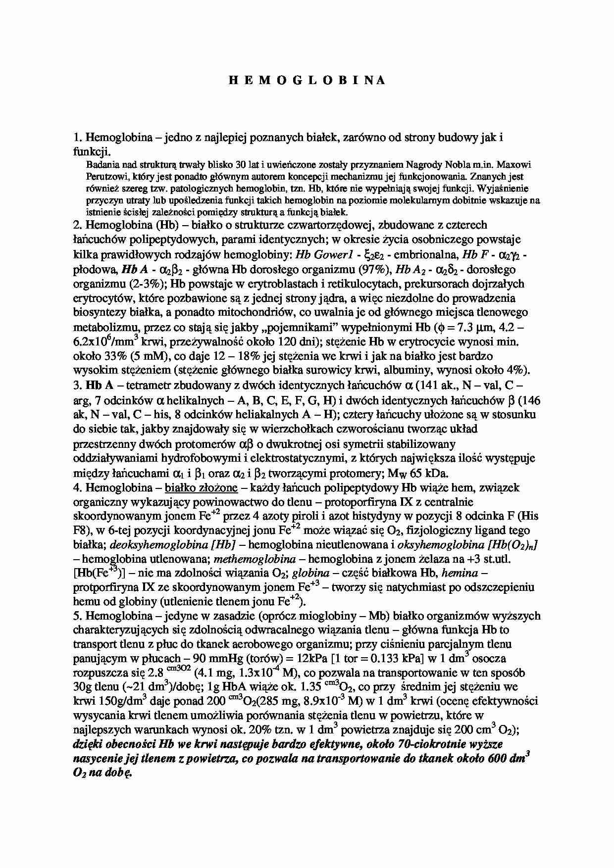 Hemoglobina- opracowanie - strona 1