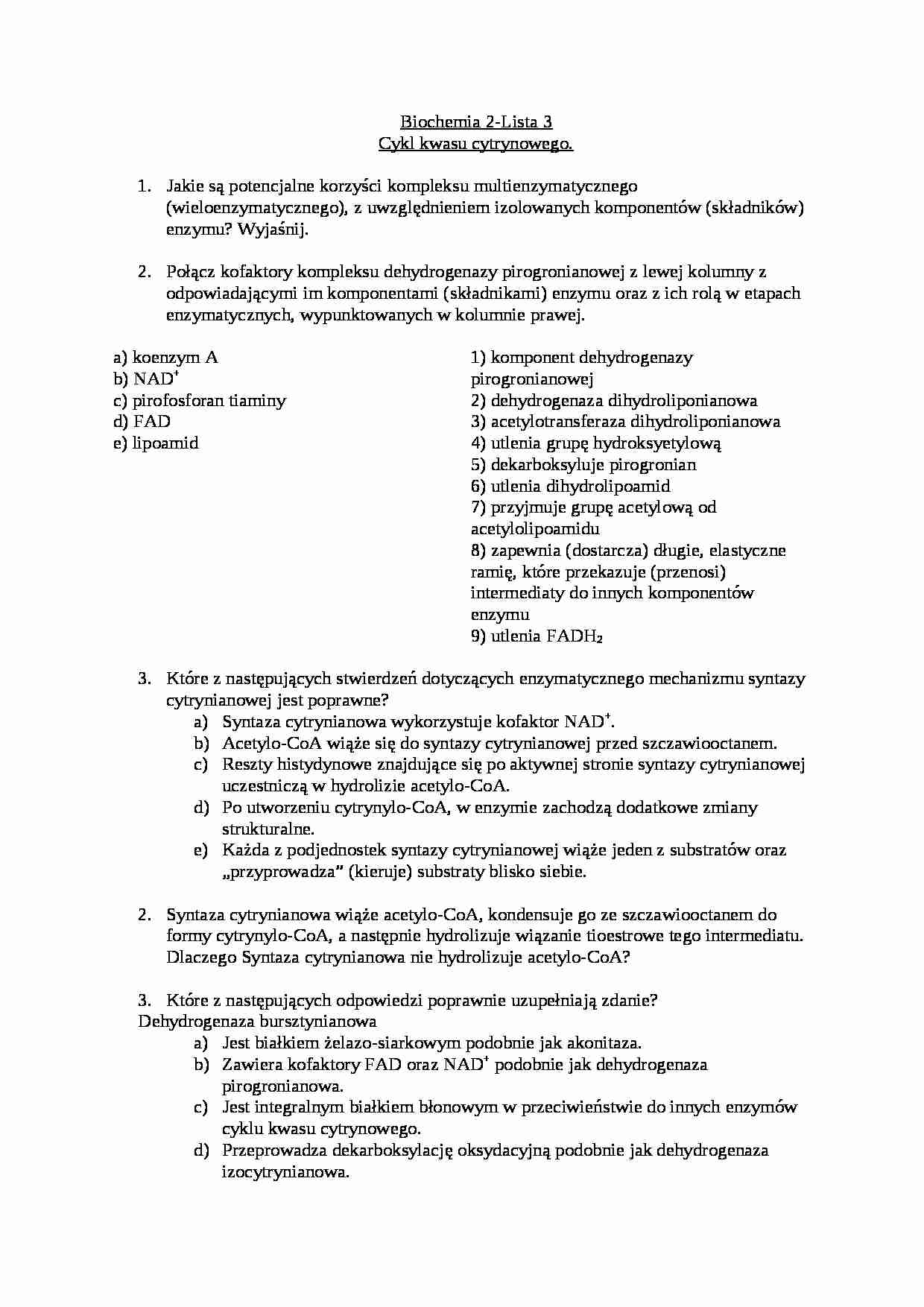 Cykl kwasu cytrynowego- zagadnienia - strona 1