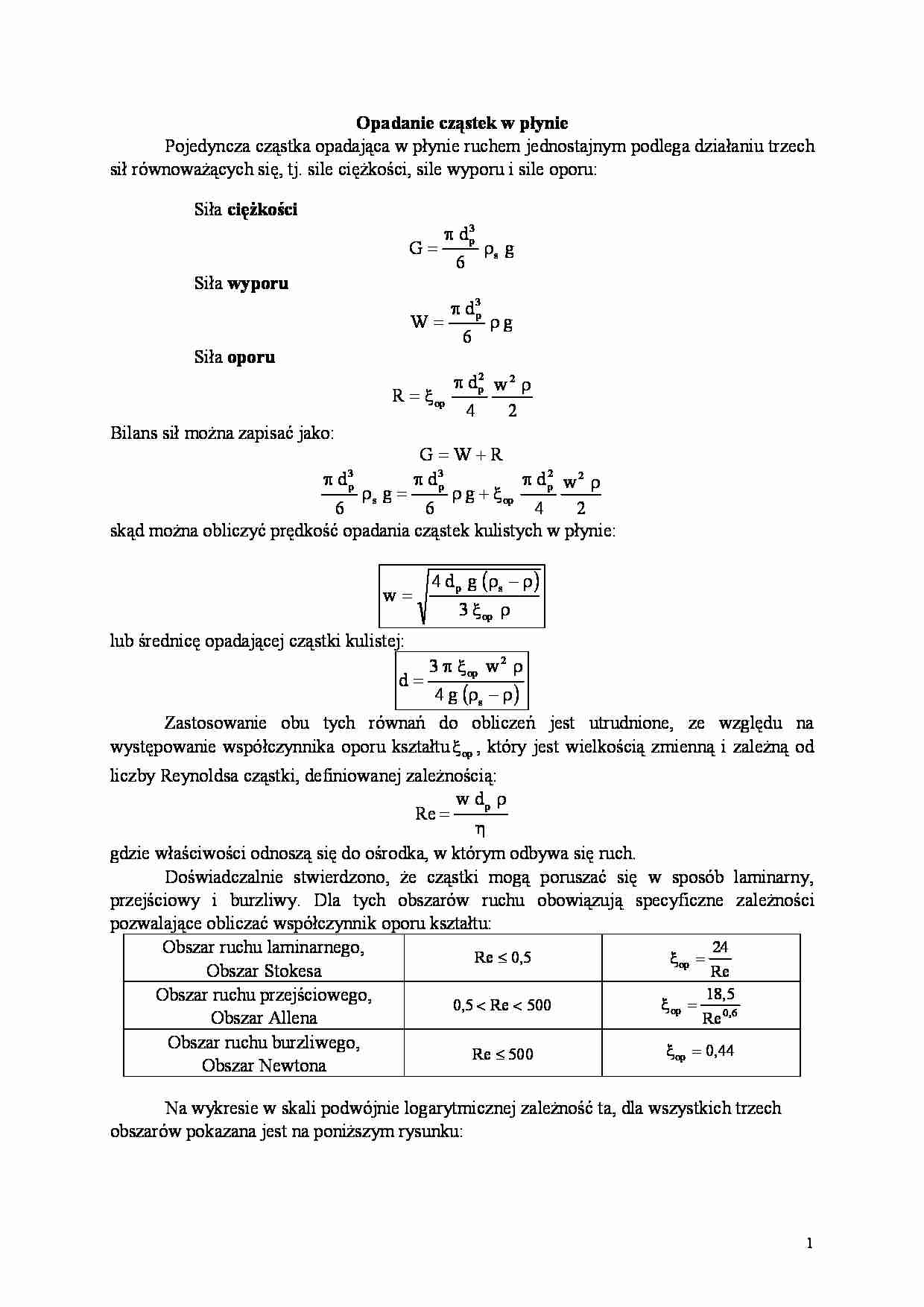 Opadanie cząstek w płynie- opracowanie - strona 1