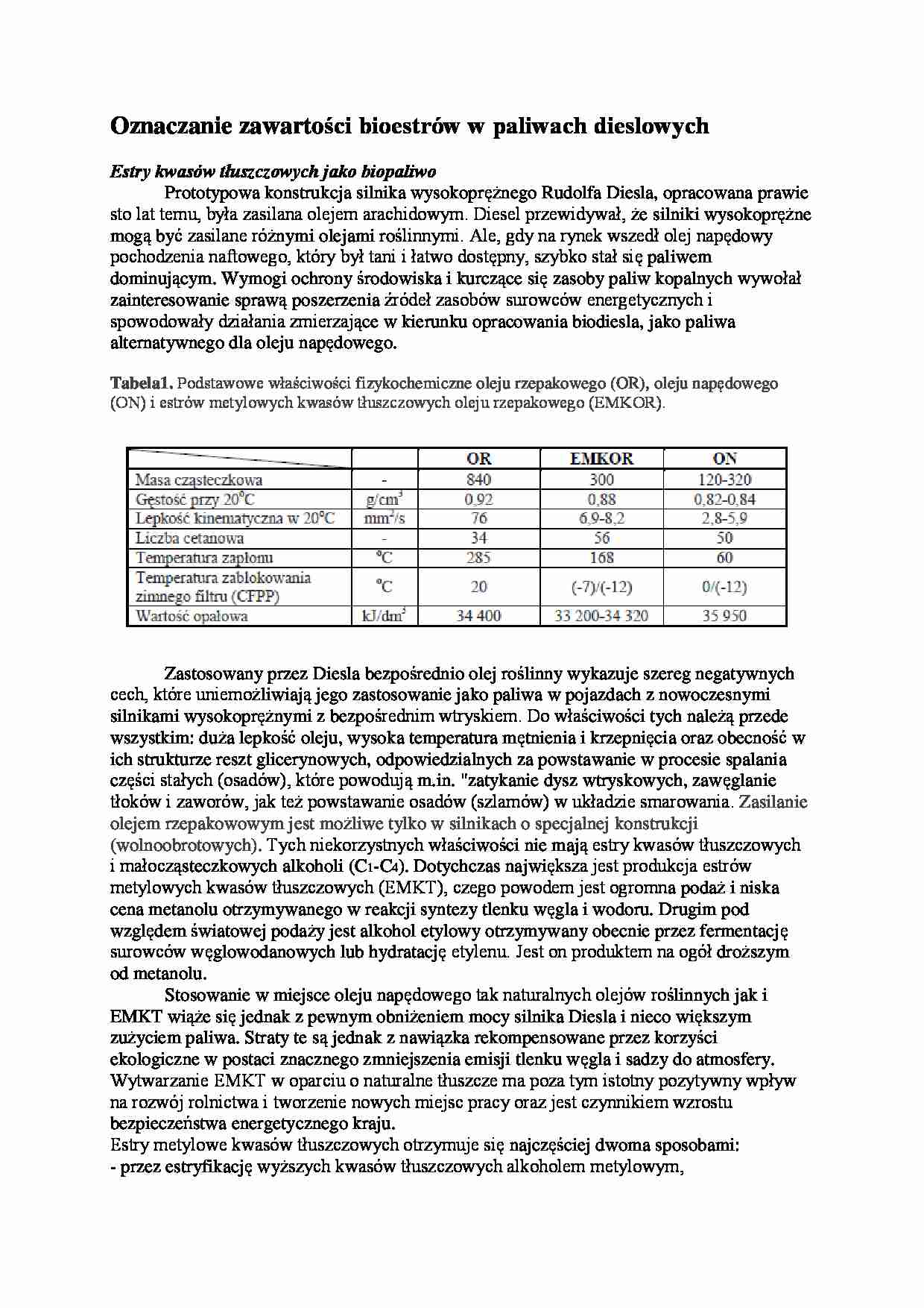 Oznaczanie zawartości bioestrów w paliwach dieslowych- opracowanie - strona 1