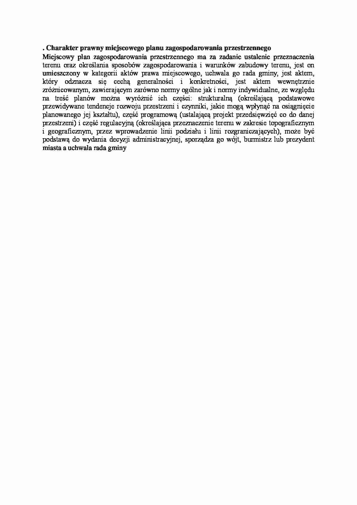 Charakter prawny miejscowego planu zagospodarowania przestrzennego - wykład - strona 1