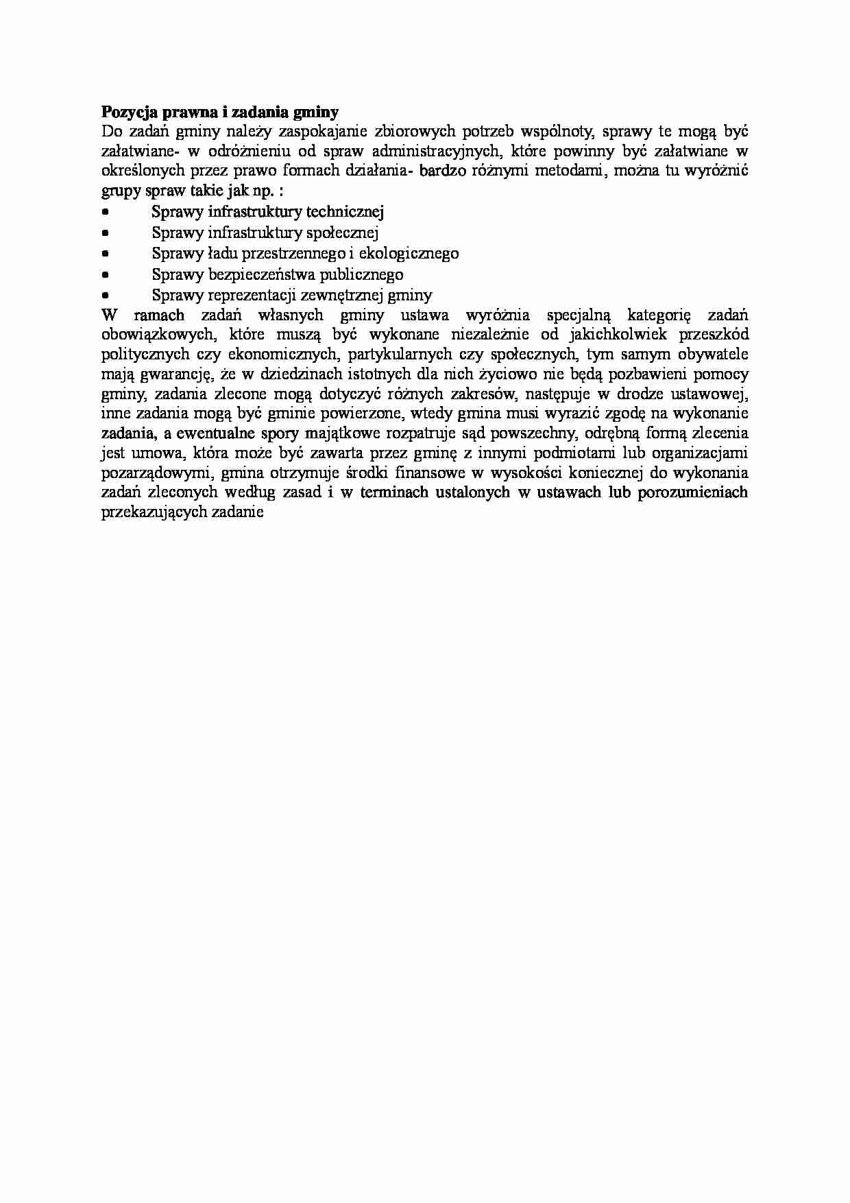 Pozycja prawna i zadania gminy - wykład - strona 1