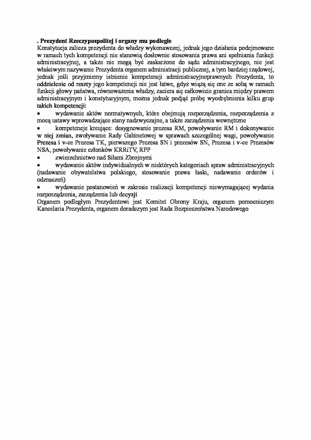Prezydent Rzeczypospolitej i organy mu podległe - wykład - strona 1