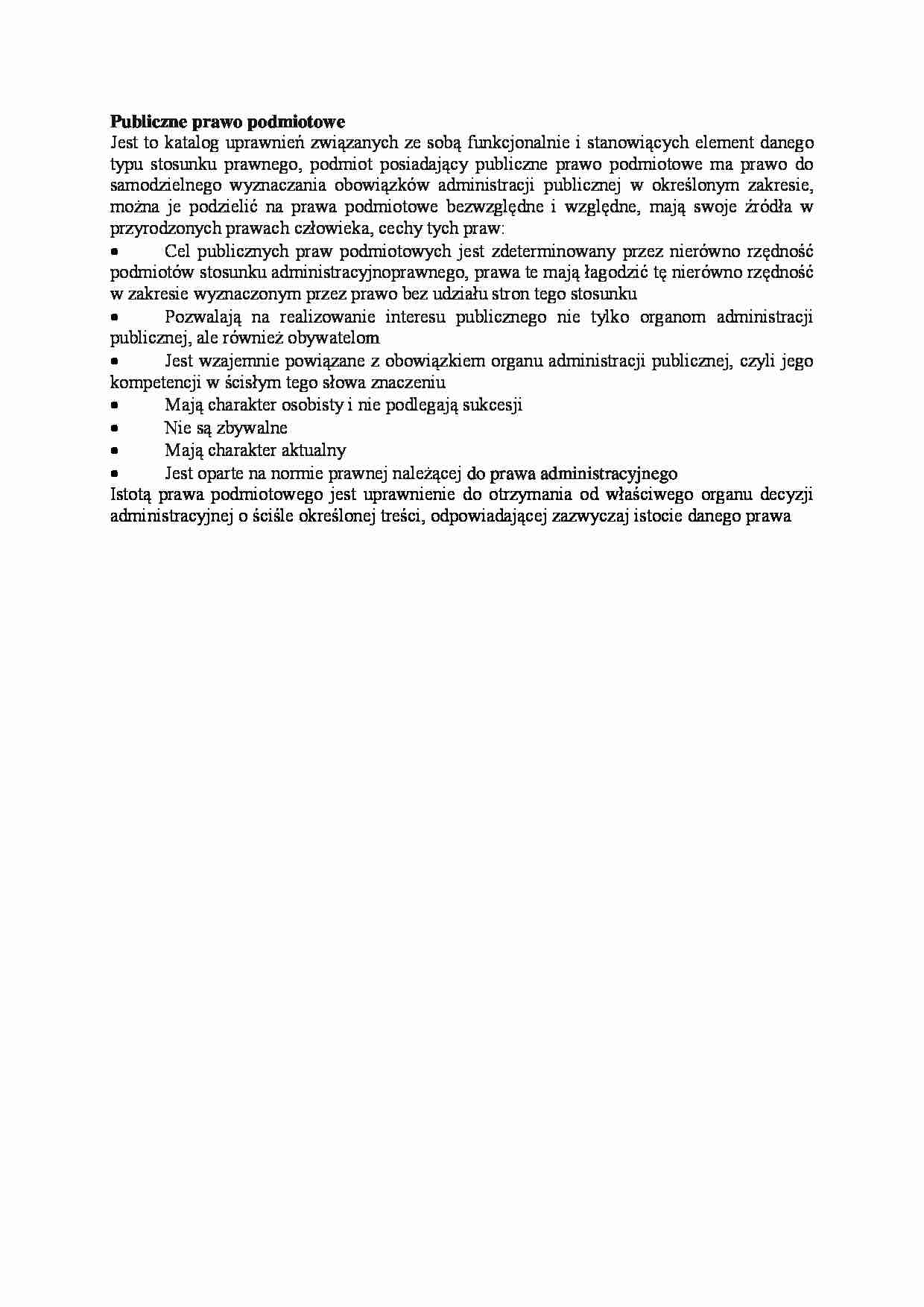 Publiczne prawo podmiotowe - wykład - strona 1