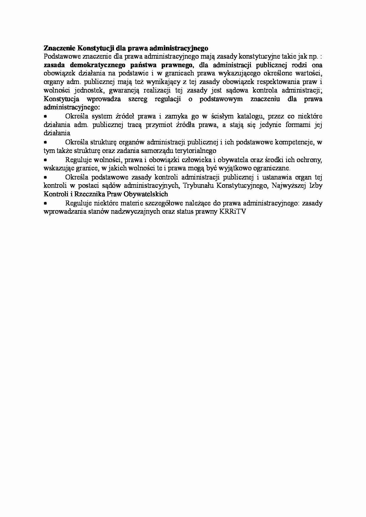 Znaczenie Konstytucji dla prawa administracyjnego - wykład - strona 1
